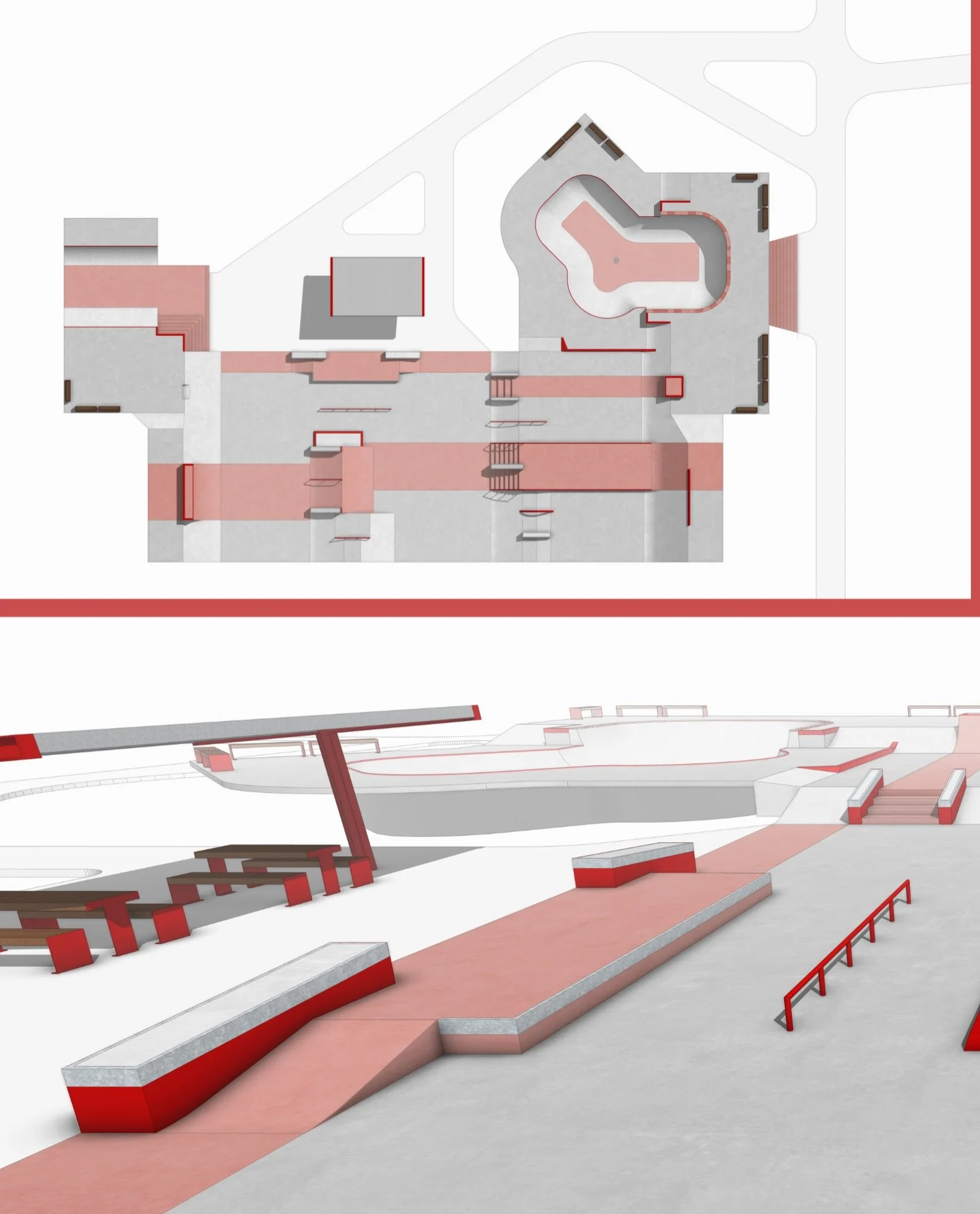 An early concept design for a large competition style street course, mini ramp and bowl. Unfortunately, this project didn&rsquo;t go any further into development, but it would be good to see something like it pop up soon!

Have you got a spot for it?