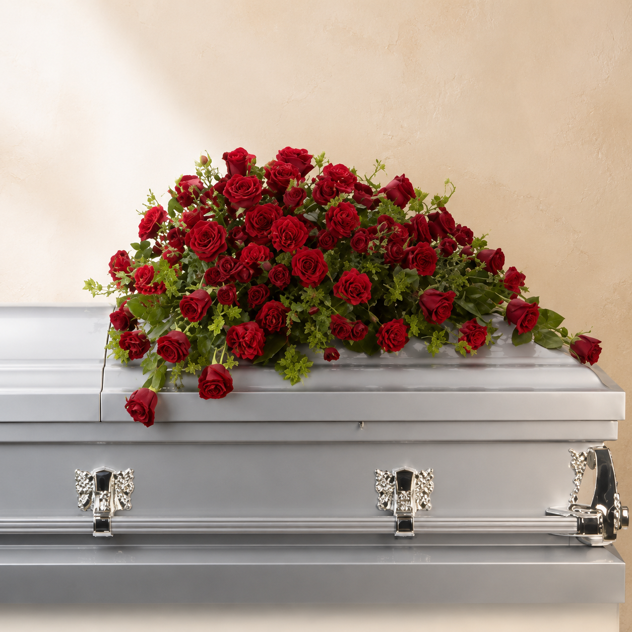 Red Rose Reverence Casket Spray