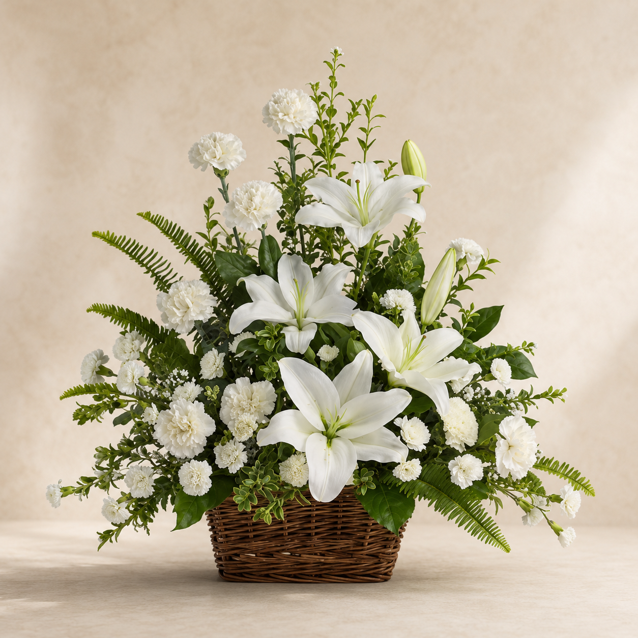 Peaceful White Lilies Basket