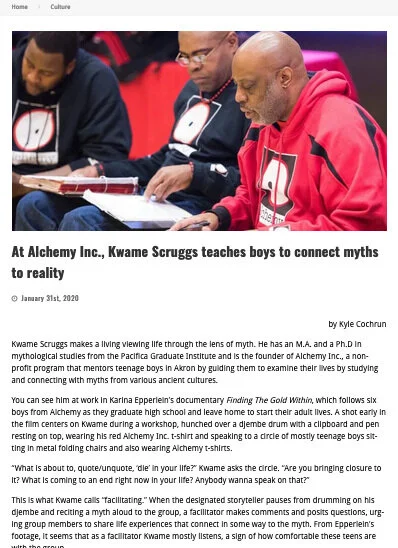 The Devil Strip: “At Alchemy Inc., Kwame Scruggs teaches boys to connect myths to reality” 