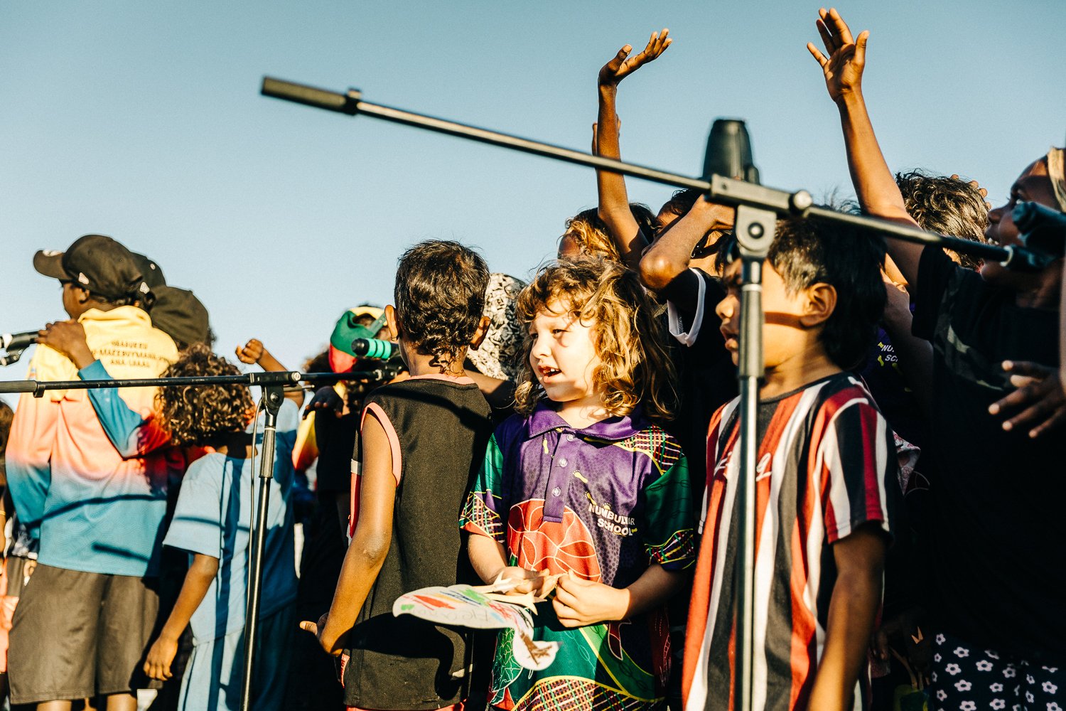 Students of Numbulwar School perform songs in Wubuy for the crowd.