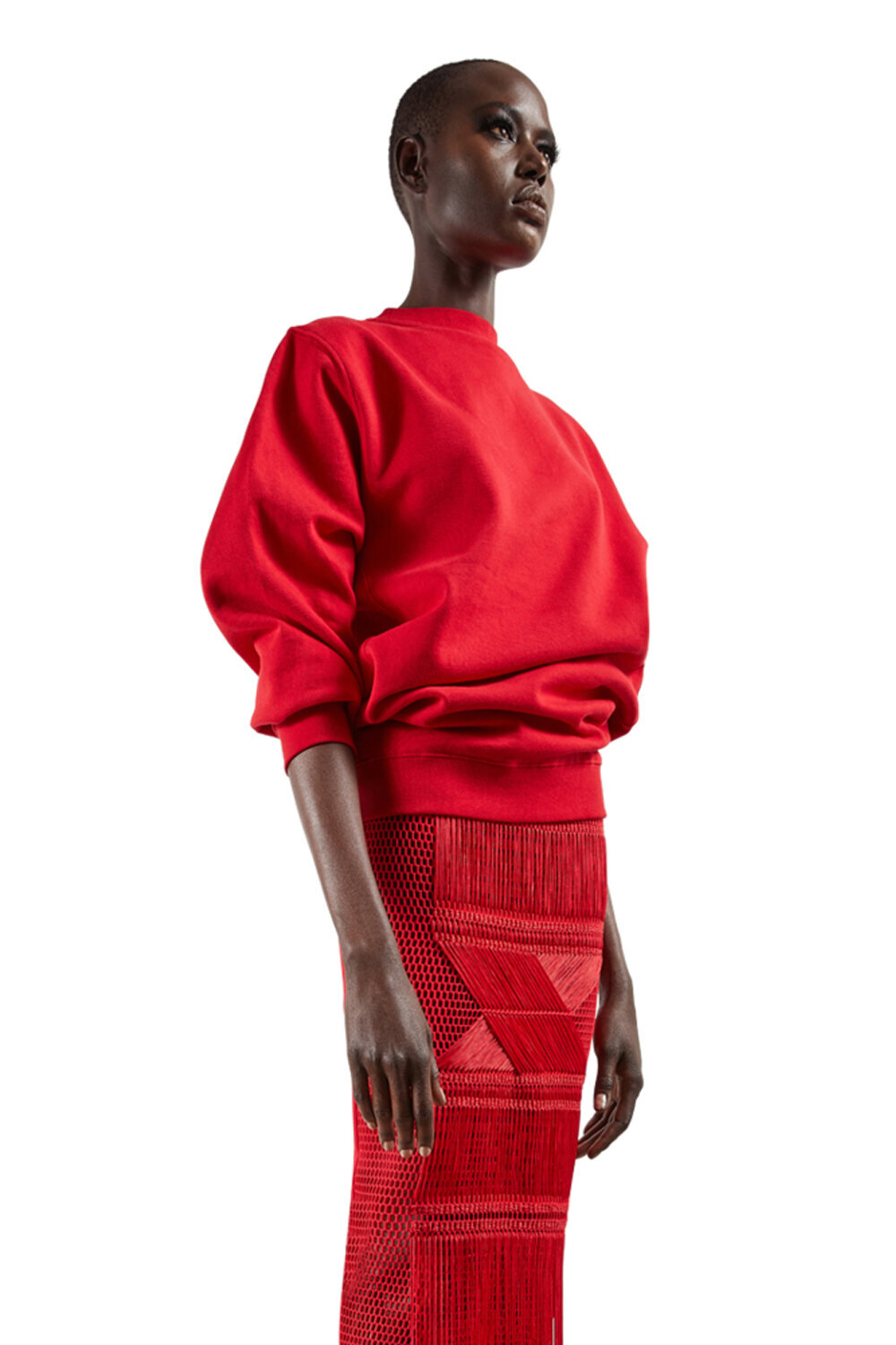 Red Sweatshirt and Red Baguette Skirt — Sukeina