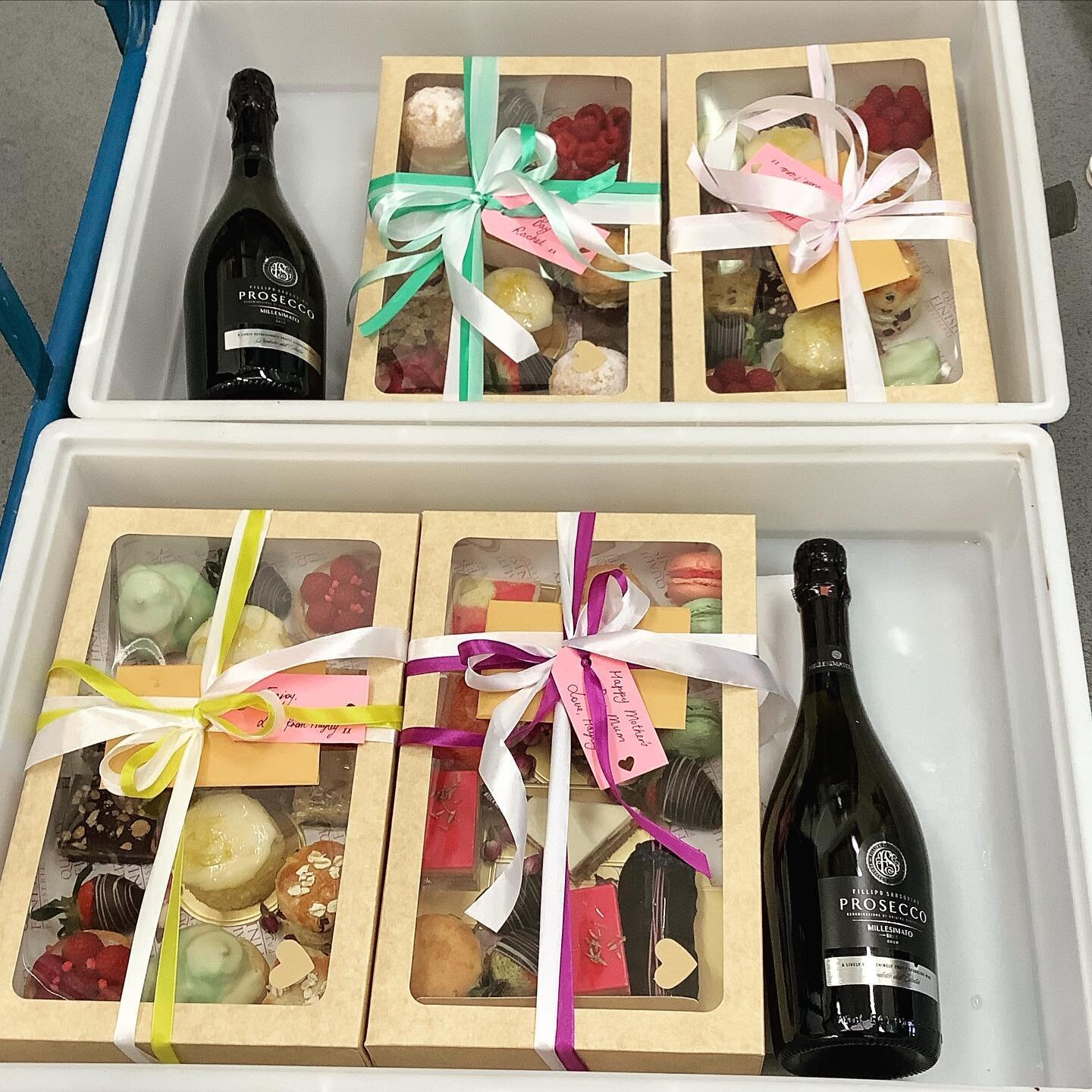 Mother&rsquo;s Day afternoon tea boxes ready for delivery this morning. Happy Mother&rsquo;s Day to all our wonderful mums and mother-figures! 🍰🌸 #mothersday #mum #afternoontea #sunday #deliveredtoyourdoor #sweet #yummy #cake #chocolate #prosecco