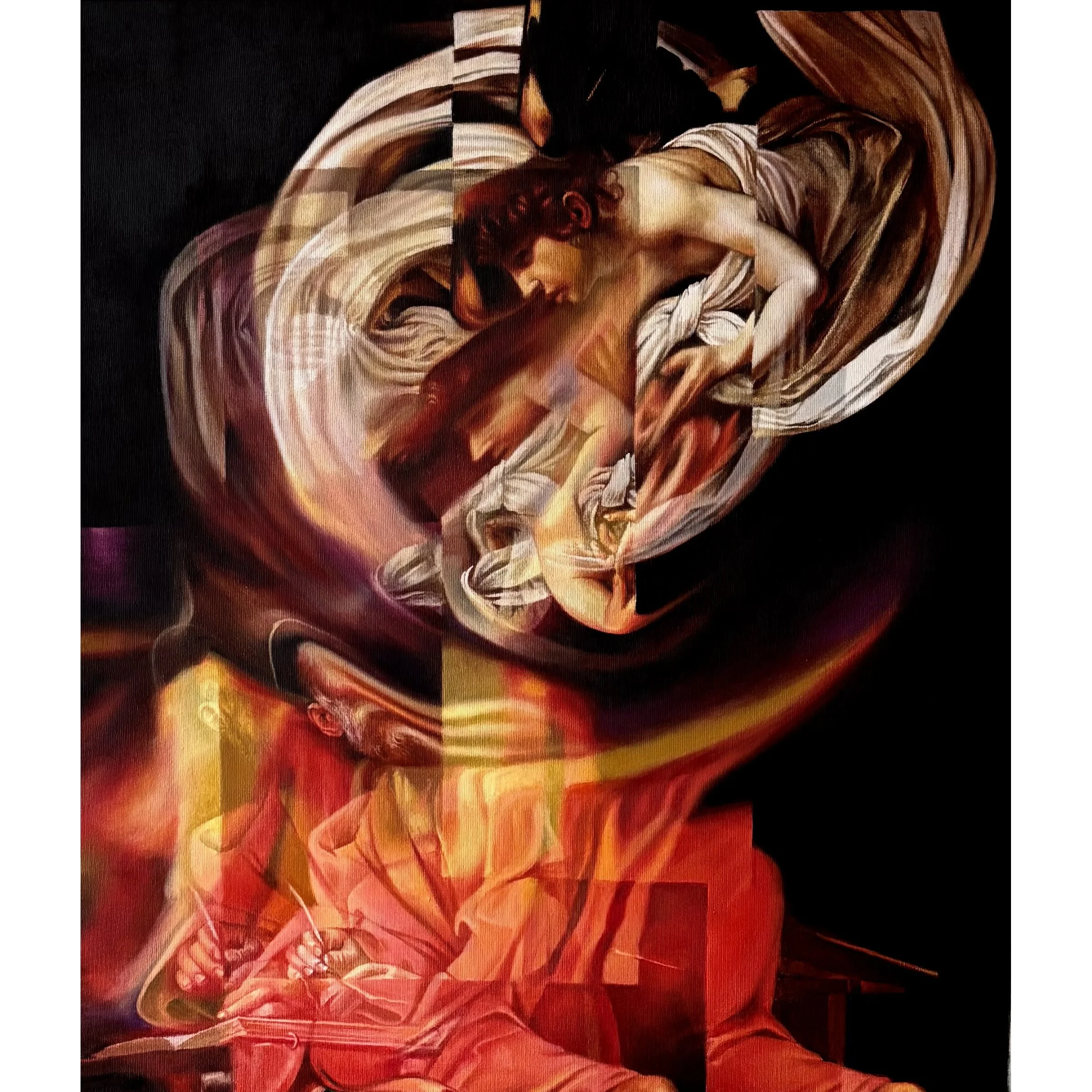 Harmonic disruption of St Matthew (after Caravaggio), 2025