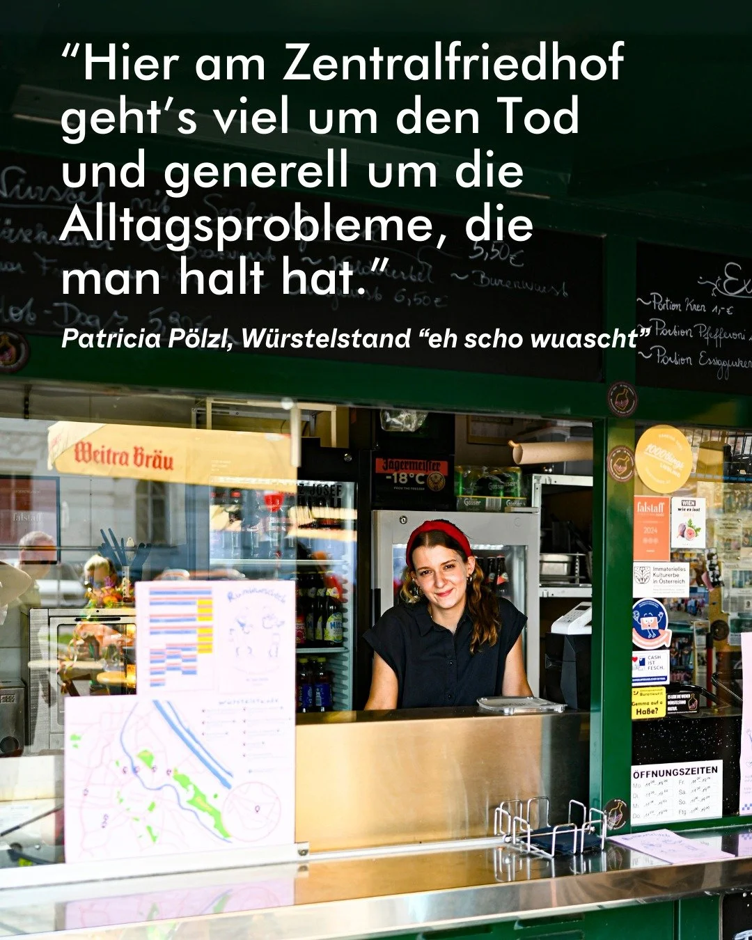 Der Würstelstand „eh scho wuascht“ am Wiener Zentralfriedhof ist nicht nur ein Ort für den schnellen Hunger – er ist auch ein Treffpunkt für Gespräche über das Leben, den Tod und die alltäglichen Erfahr