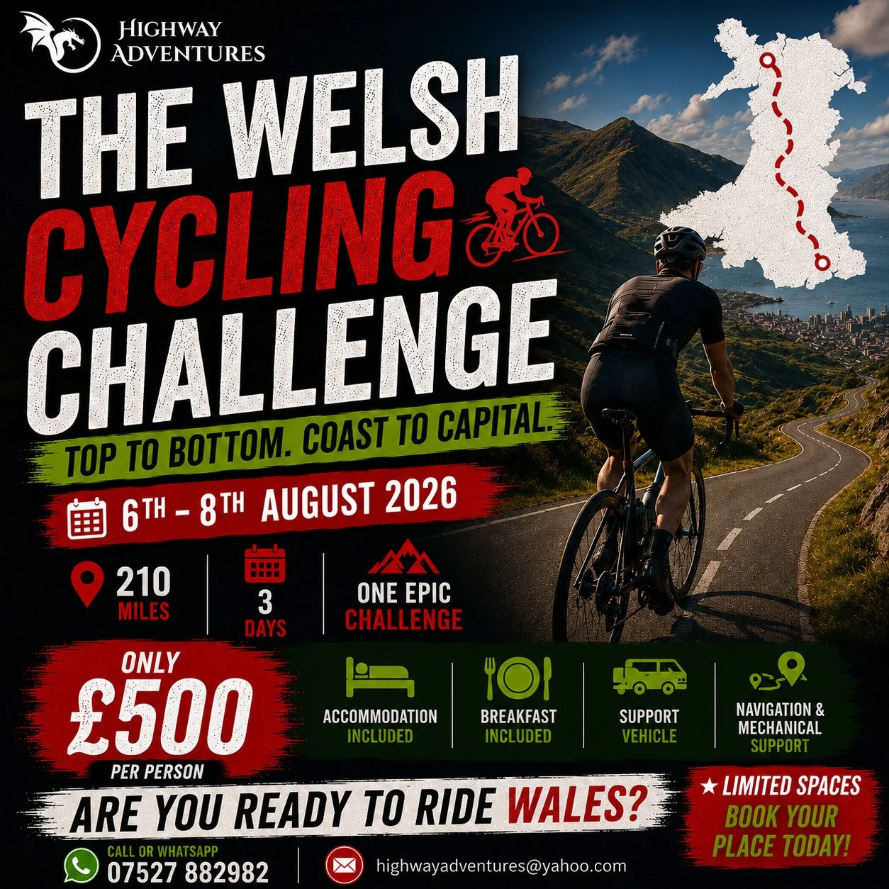 Cycle from the top of Wales to the bottom 6th-8th August