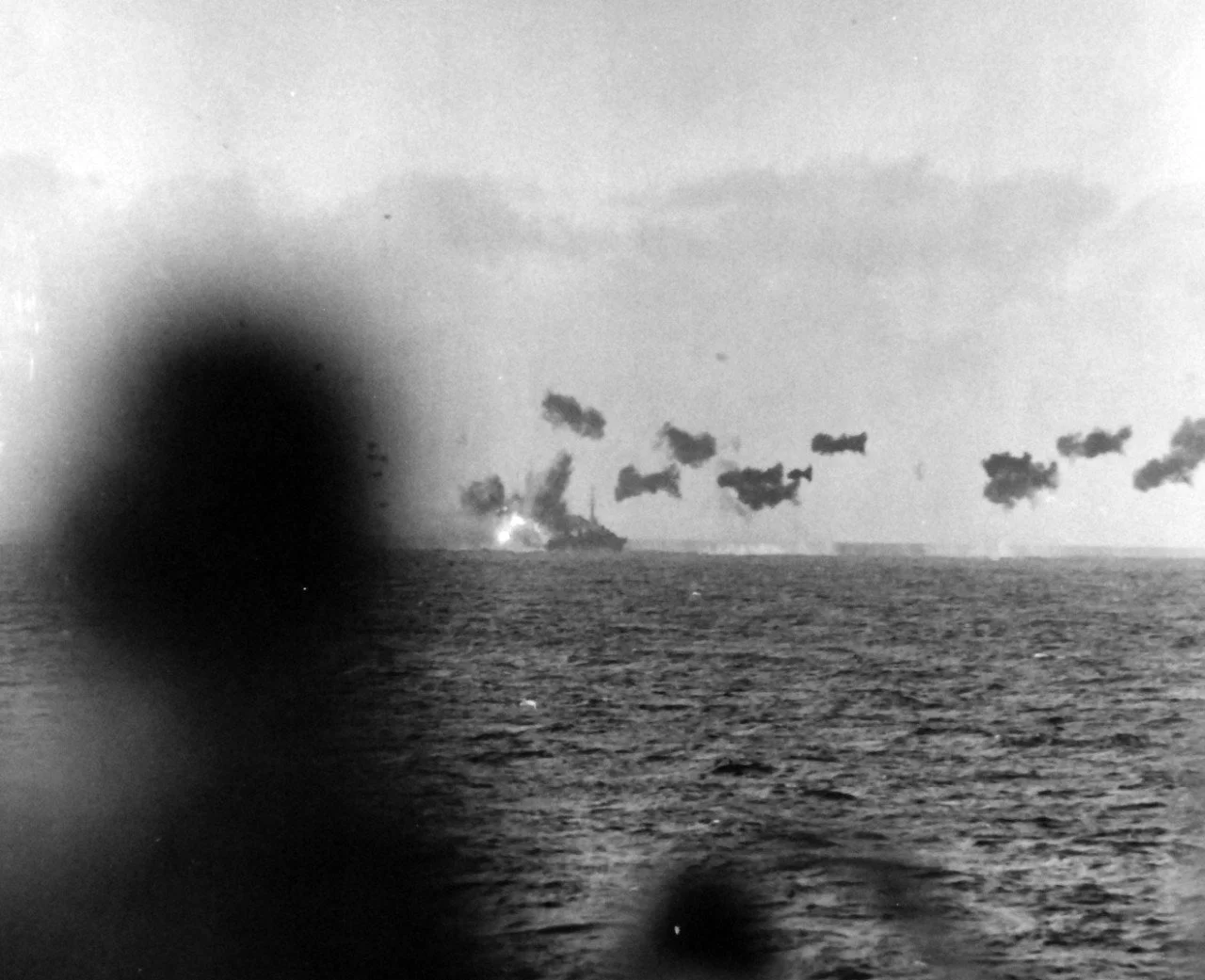 Japanese kamikaze dives on STAFFORD near Lingayen Gulf, Philippines, January 1945. 