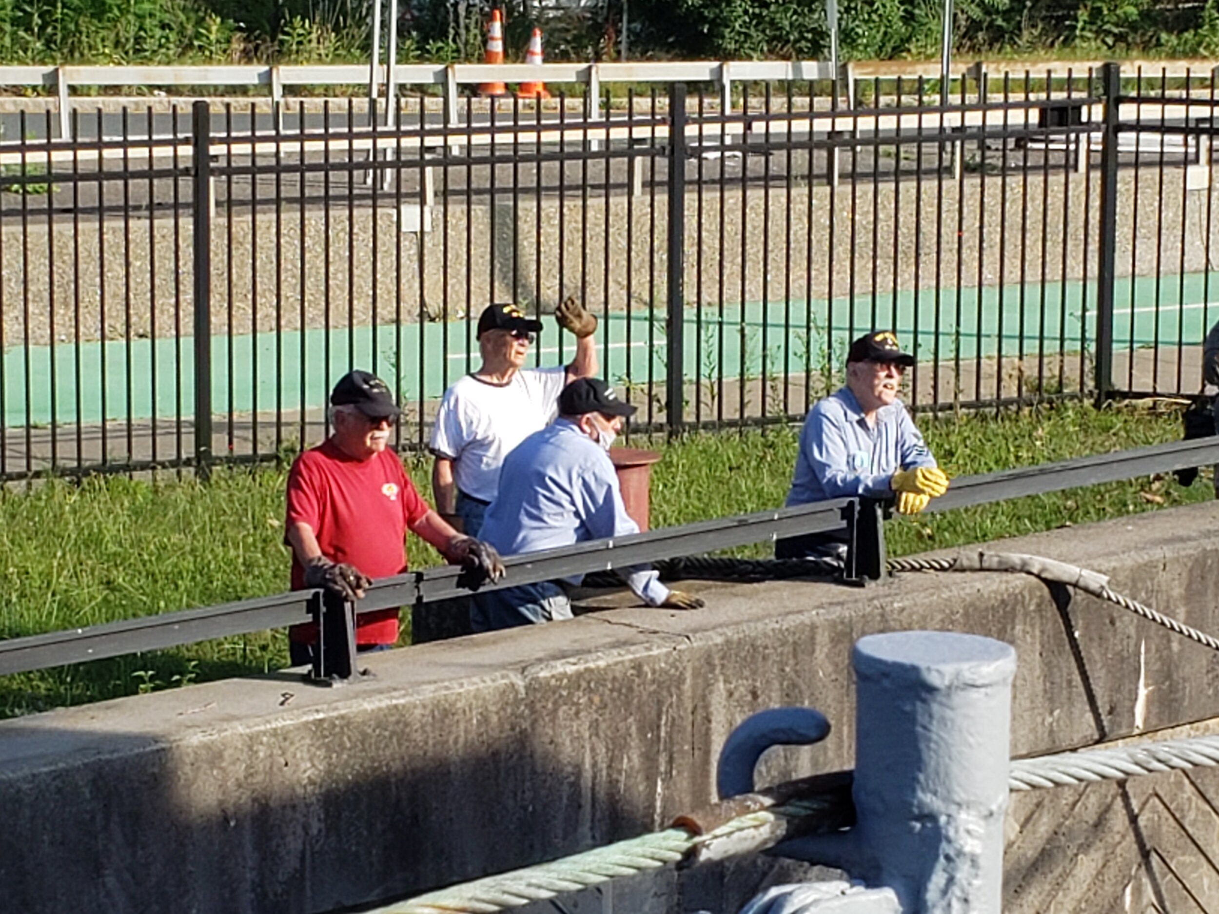 Earl, Super Dave, Fred, and Dick releasing shoreside lines in Albany. Photo by Shanna Schuster.