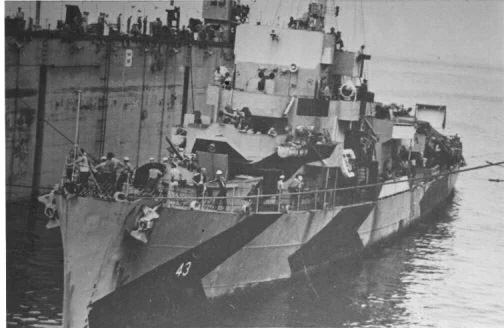 USS MITCHELL entering dry dock, 1944. 