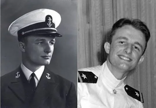 Eugene Earle Amick, her namesake, as a midshipman & on his wedding day. Photo from Bill Gonyo, Navsource.org