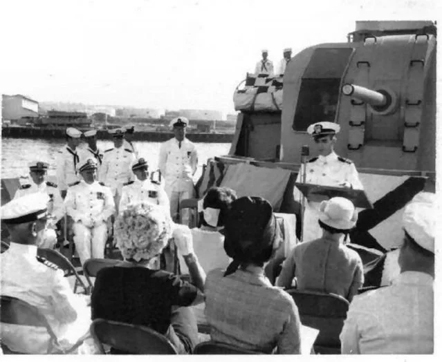 Change of Command aboard VANCE, December 1965. Photo from DEHM. 