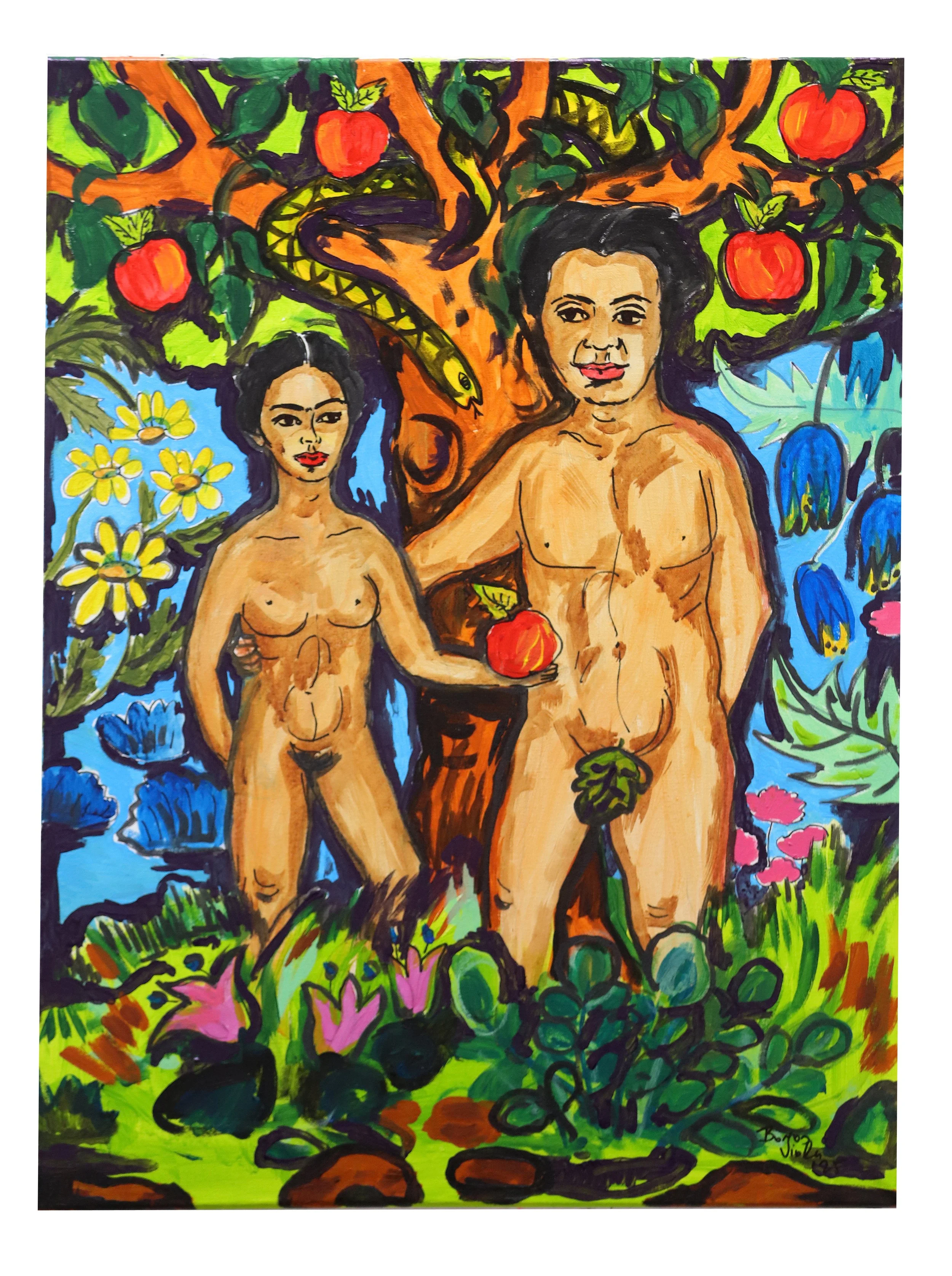 Frida és Diego a paradicsomban, 70x50 cm, akril, vászon, 2025