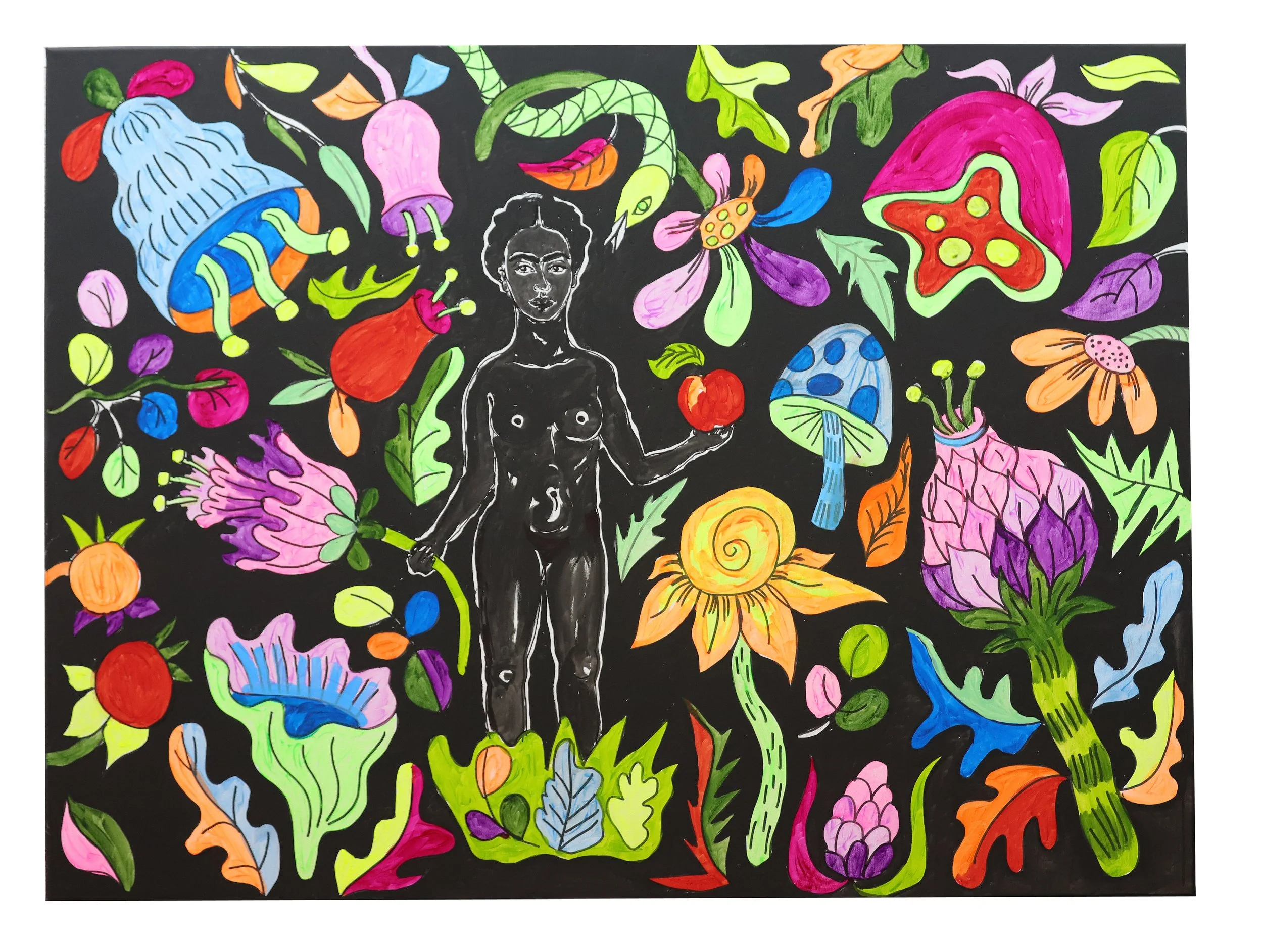 Frida éjszaka a kertben, 90x120 cm, akril, vászon, 2025