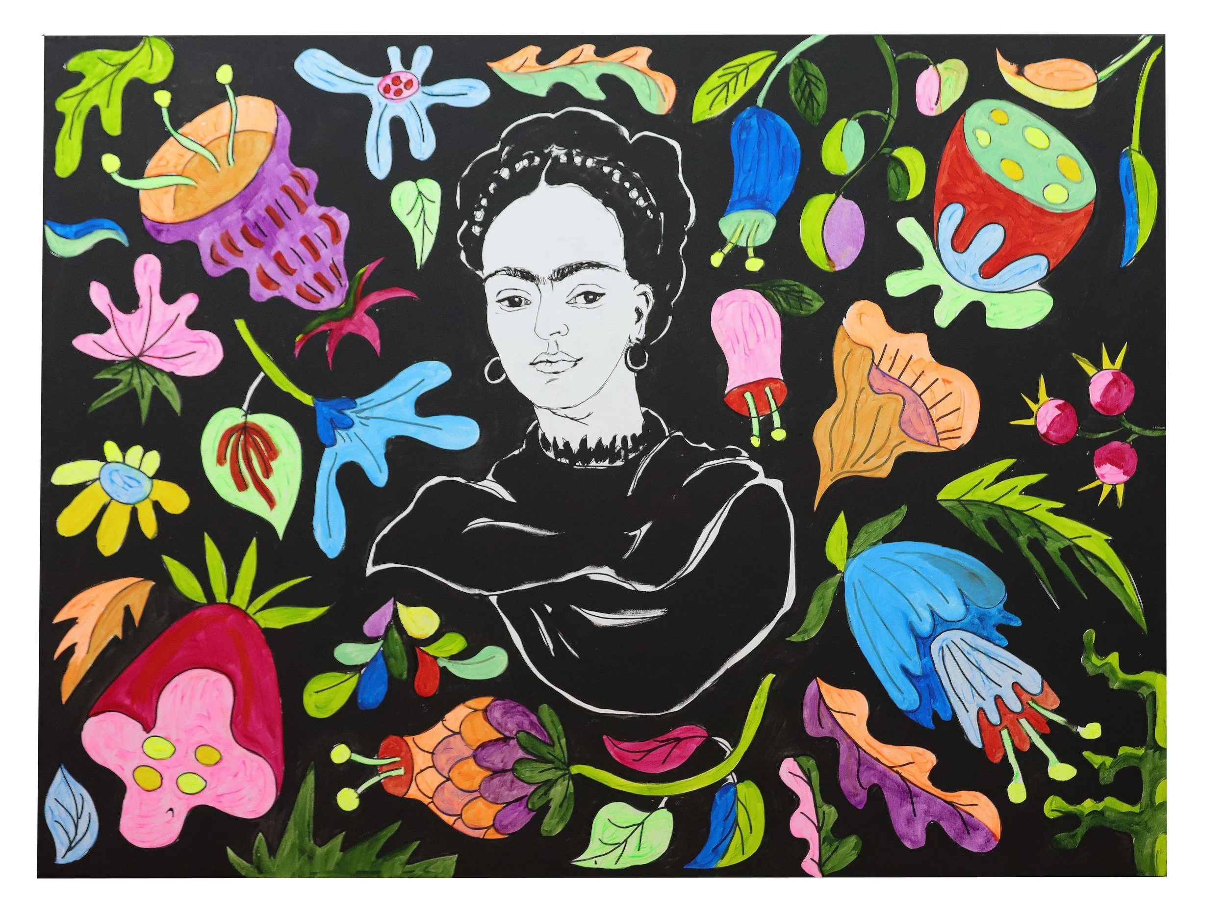 Frida az éjjeli kertben, 90x120 cm, akril, vászon, 2025