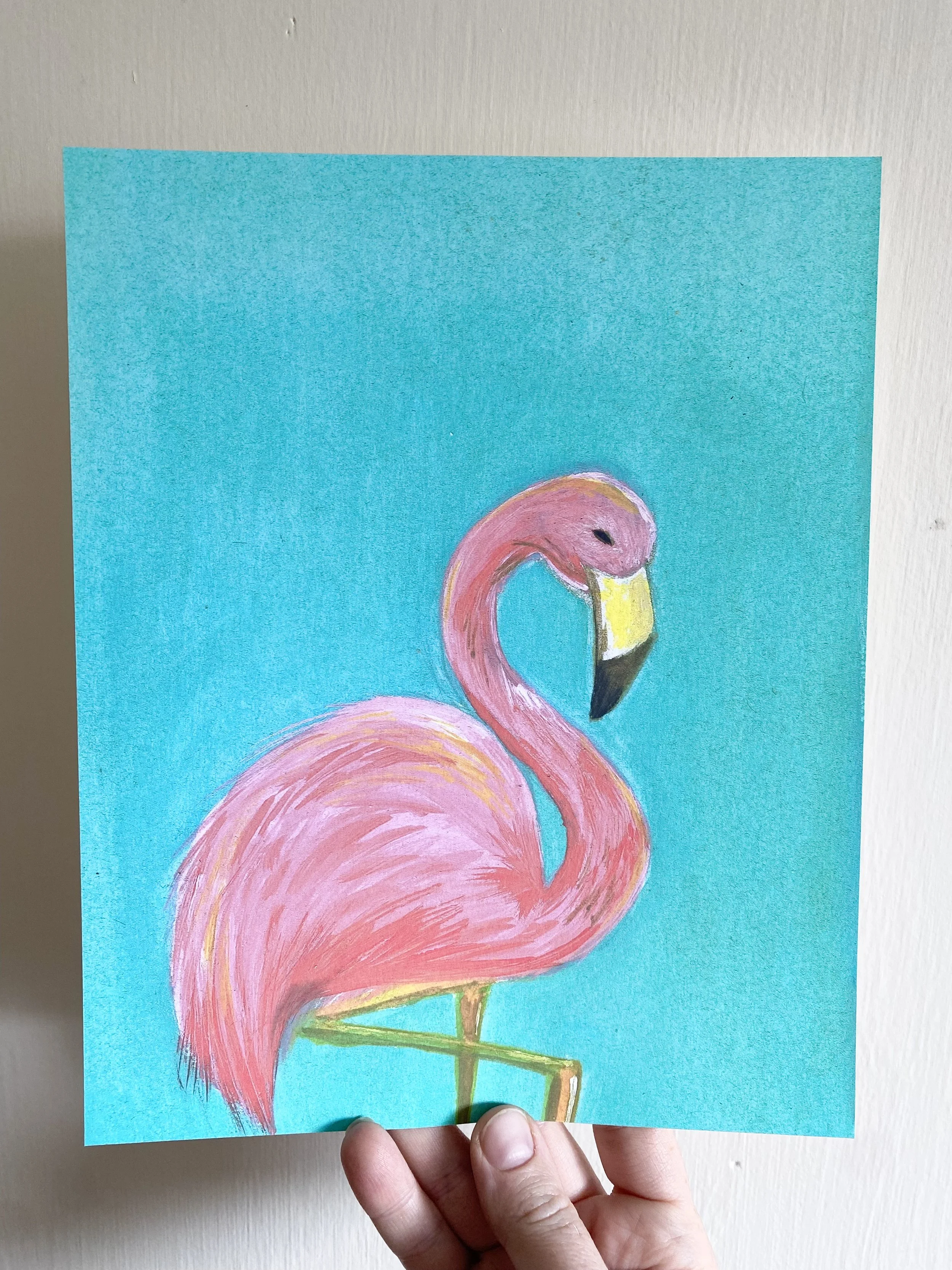 Flamingo on Blue Fine Art Print