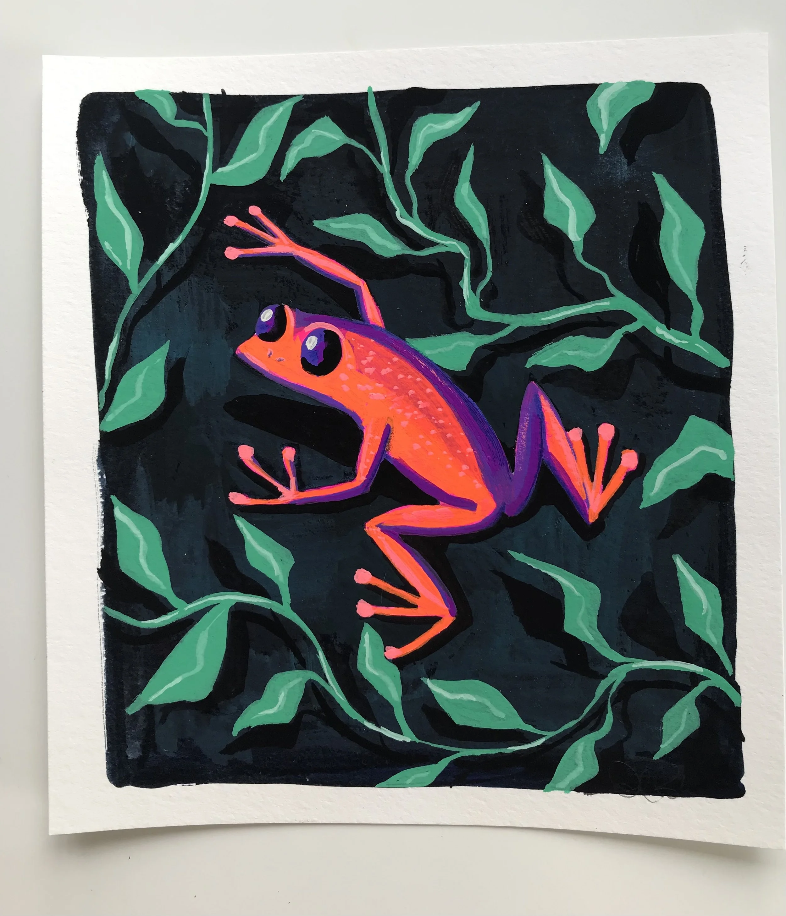 Frog wall art original gouache painting 6.5x7.25"