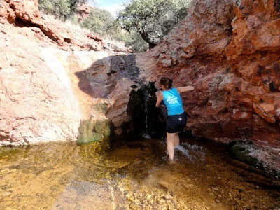 Elaina Love headed to drink some of the water streaming from this mountain.  We have yet to find the source, but it’s running, cold water at about 4,500 feet in the desert…