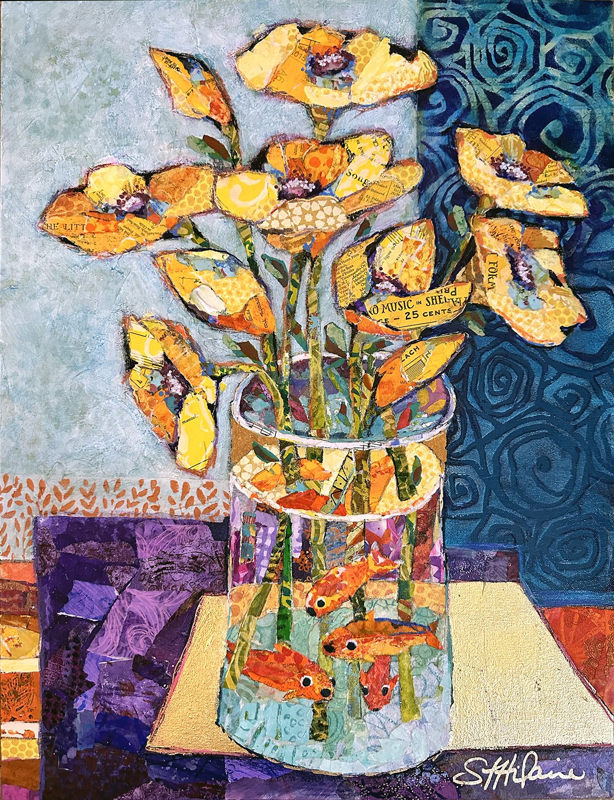 EN-1840 Yellow Poppies and Gold Fish 12x16.jpg