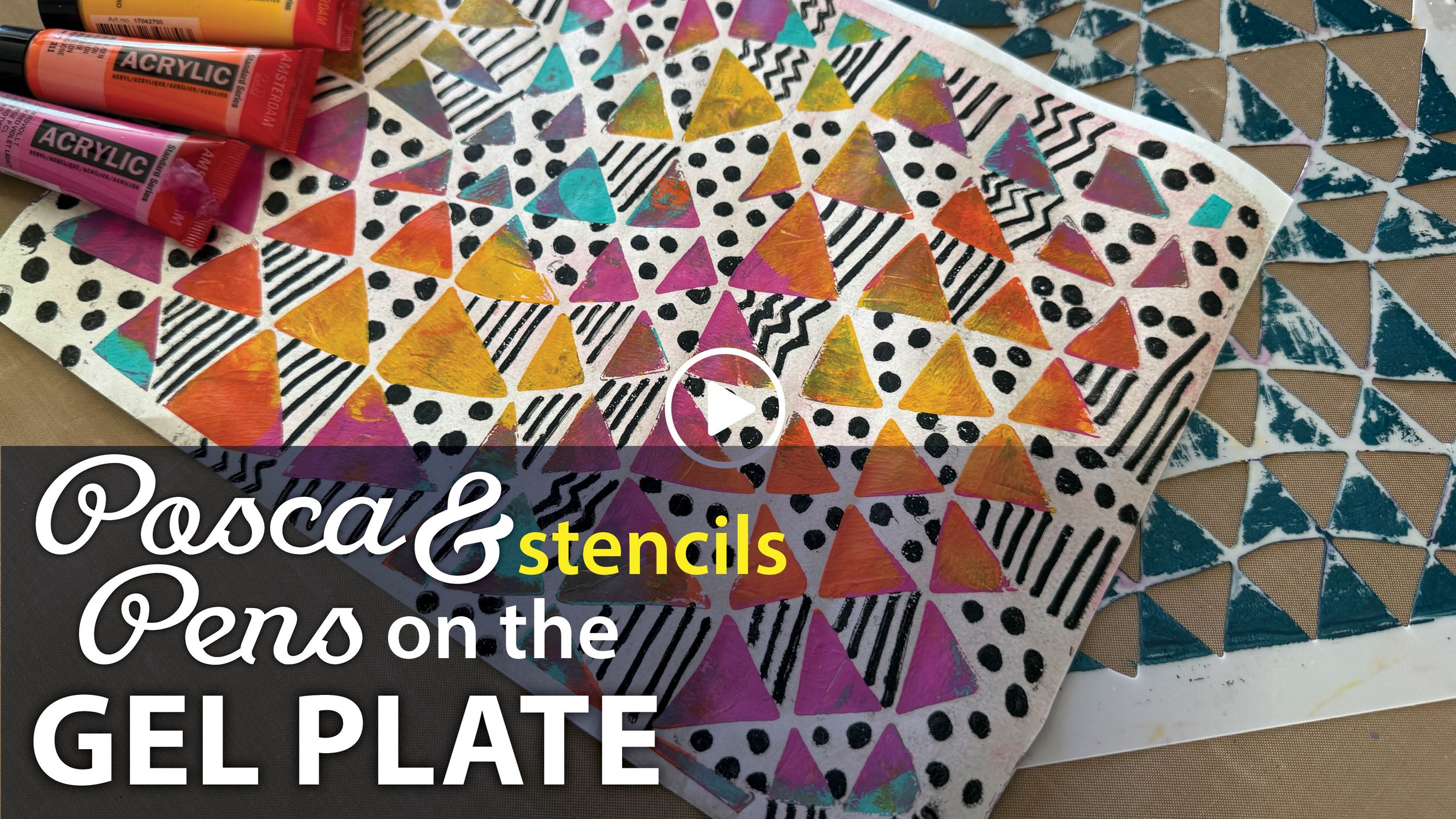 Posca on the Gel Plate with Klimt Leaves Stencil