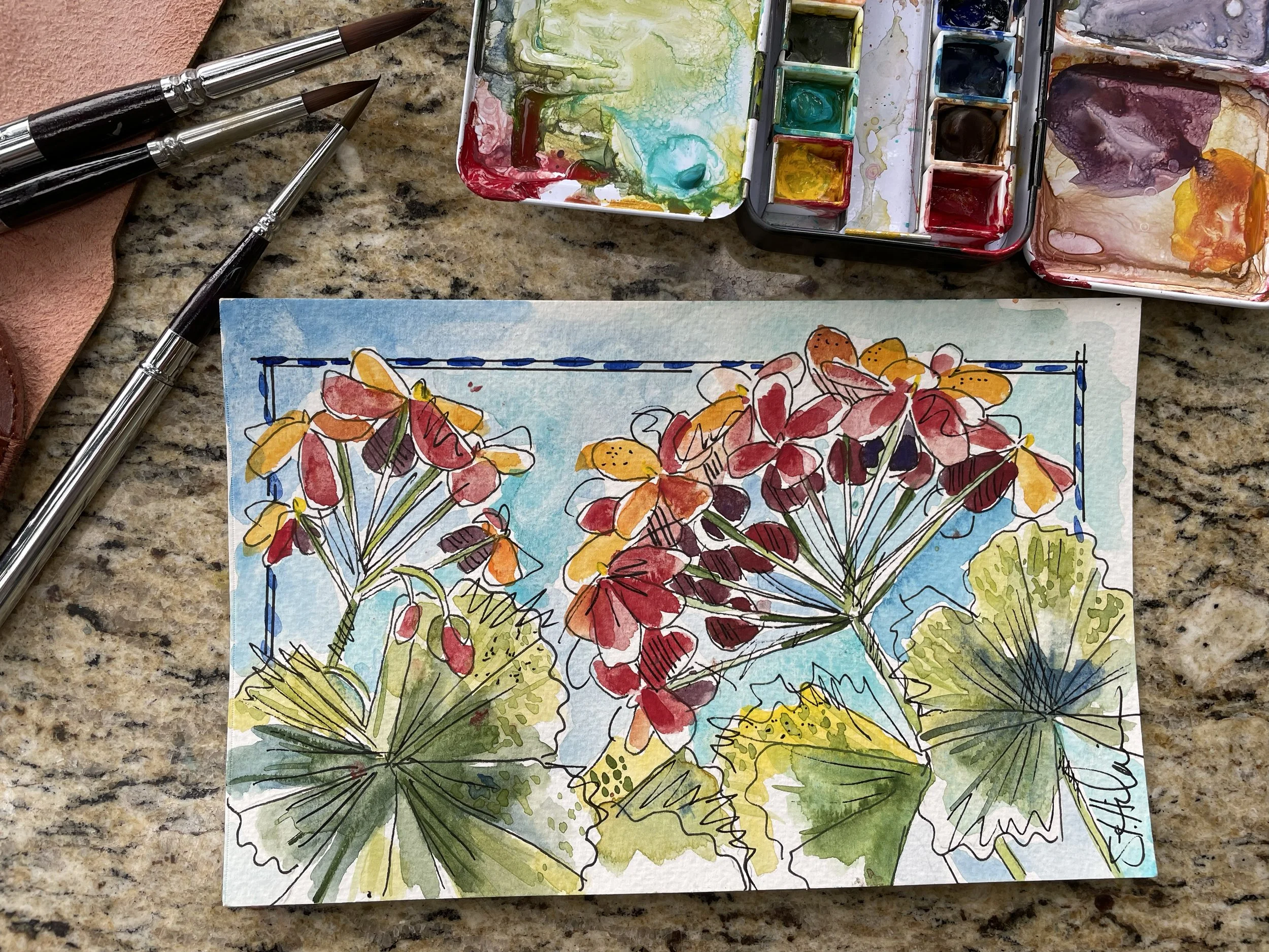Tuscany Geraniums Watercolor Sketchbook.jpg