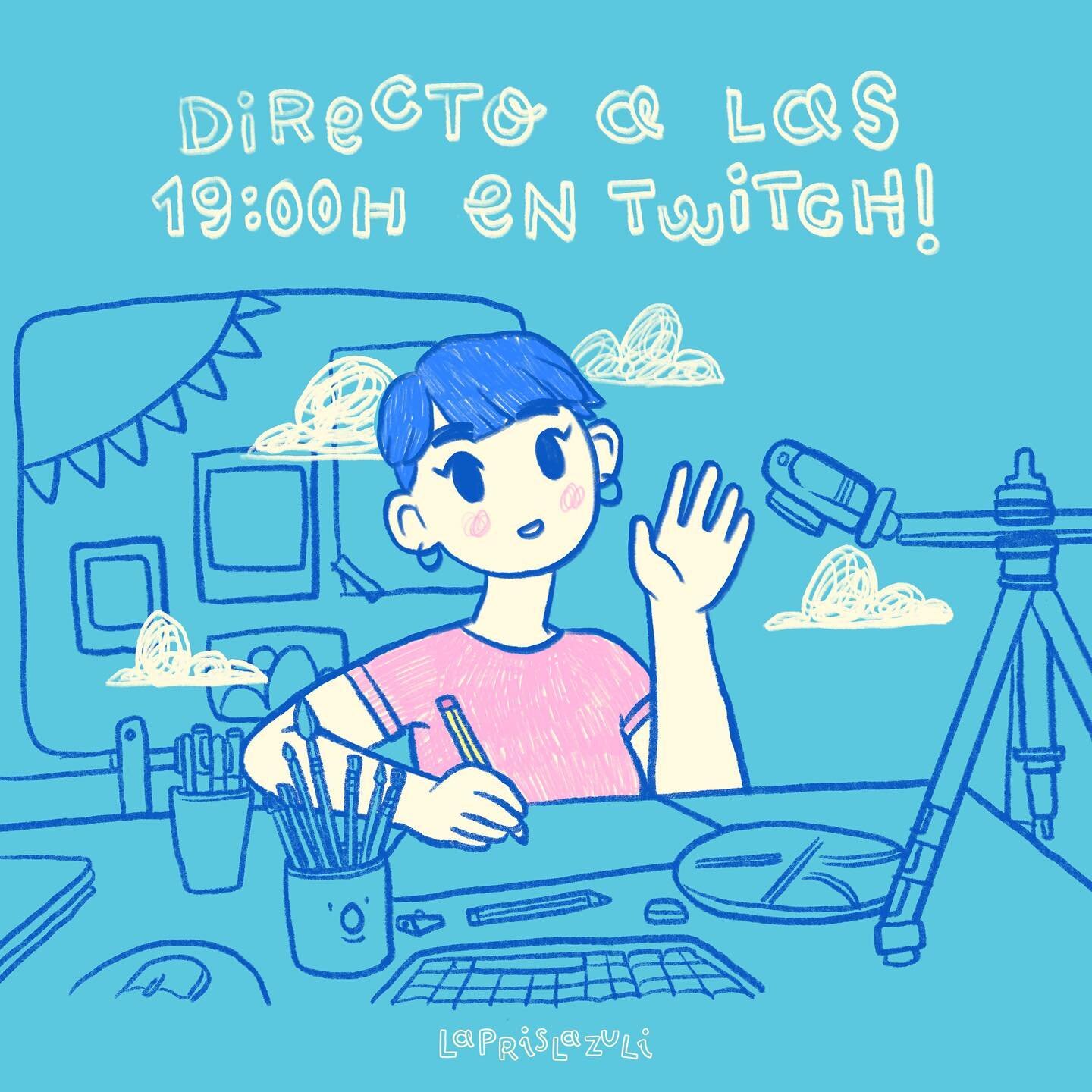 Bueno xenti&ntilde;a preciosa, que esta tarde a las 19:00h estar&eacute; en directo dibujando (en principio en tradicional!) en tuich 🩵💙💖

Es mi primeriza vez as&iacute; que habr&aacute; mil millones de cositas a mejorar y lo apuntaremos todo para