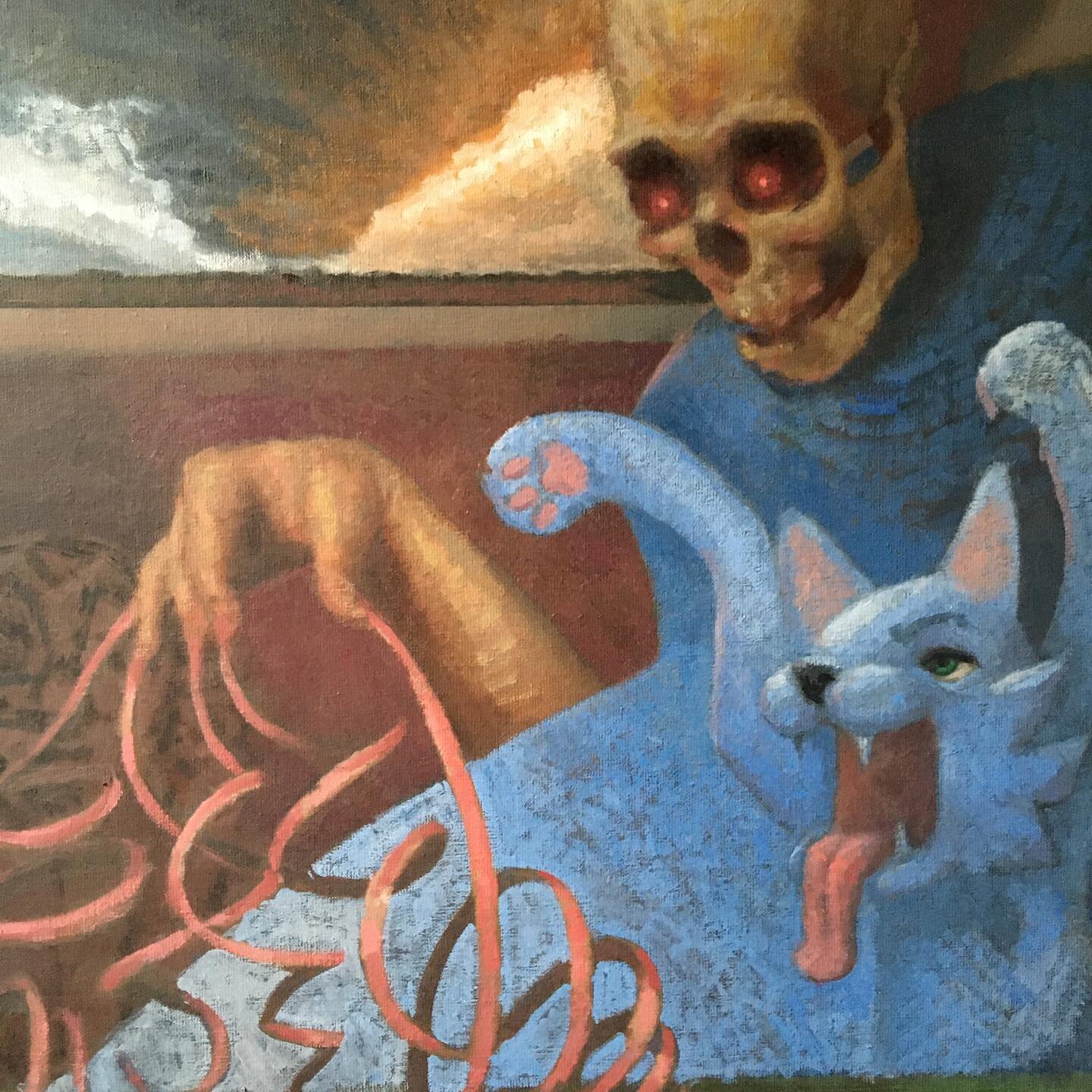 This painting is around 28x30 (don&rsquo;t have my measuring tape around) and it will probably take me three weeks of working on it for 6 to 8 hours per day. Part of the time is spent just developing the image and all the changes, additions and delet
