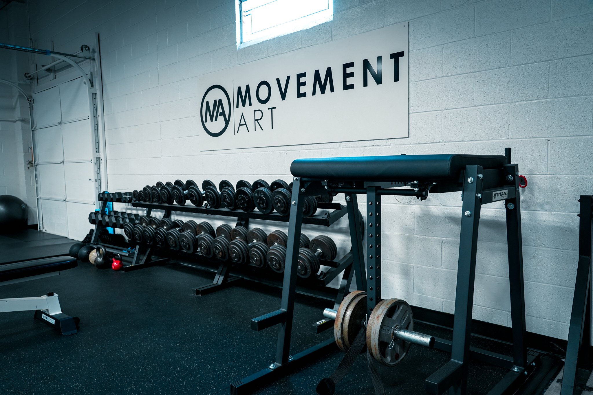 Strength and Conditioning at Movement Art Jit-Jitsu. Reverse hyper machine and dumbbells.
