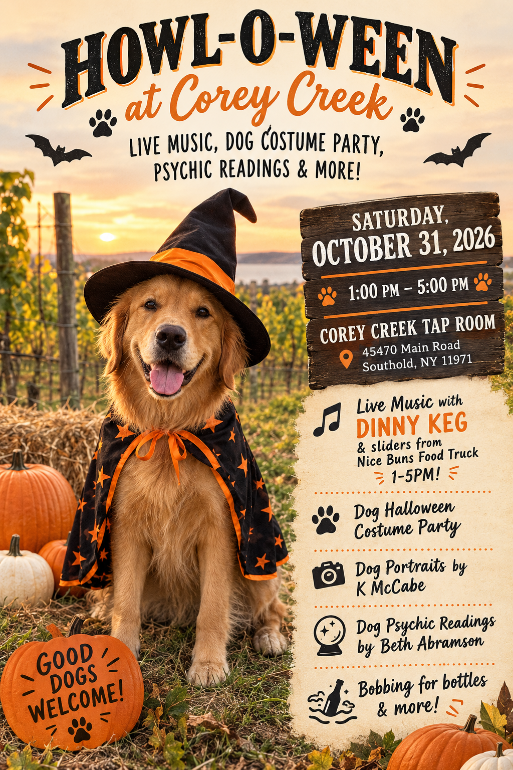 Howl-o-ween at Corey Creek: Live Music, Dog Costume Party, Psychic Readings &amp; More!