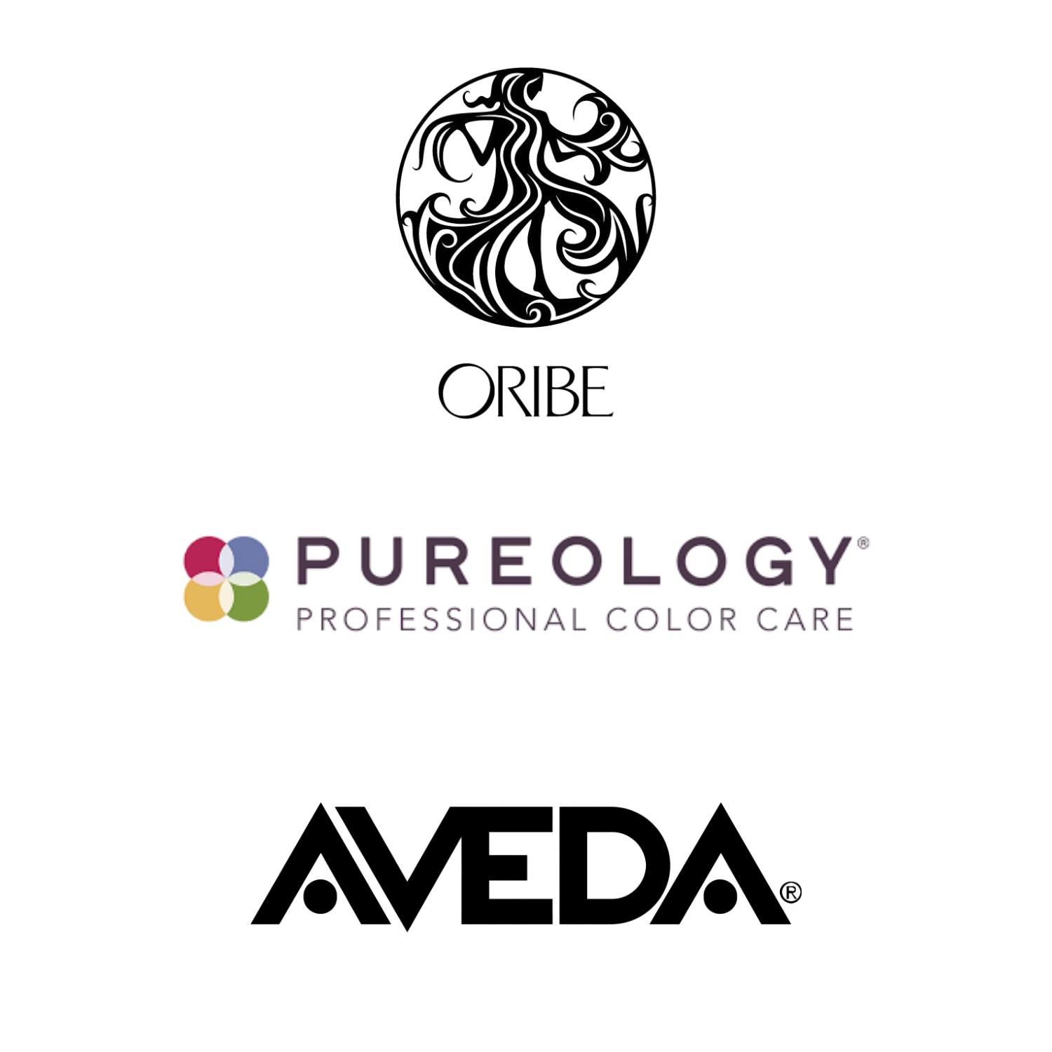 Product Logos for Oribe, Pureology, and Aveda