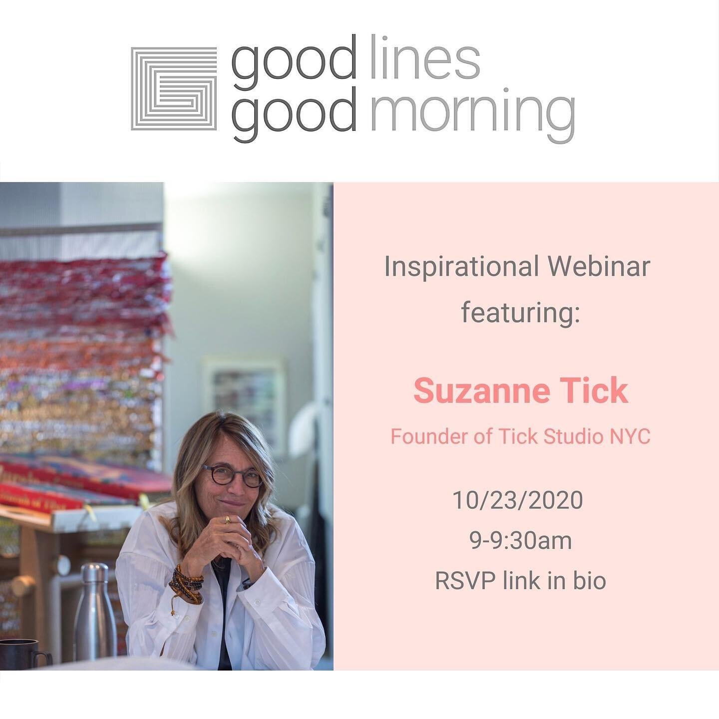 Good Lines Good Morning - Edition 2! ☕️ 
Join artist, designer and Vedic meditation teacher Suzanne Tick for a 20 minute inspirational talk celebrating how the cycle of nature operates and organizes around the notion of creation. Her talk, titled Cre