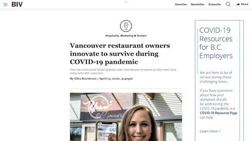  As part of a public relations strategy, SMC Communications launched a media relations campaign to garner attention for Breaking Bread. Several media outlets reported on Breaking Bread including Business in Vancouver. 