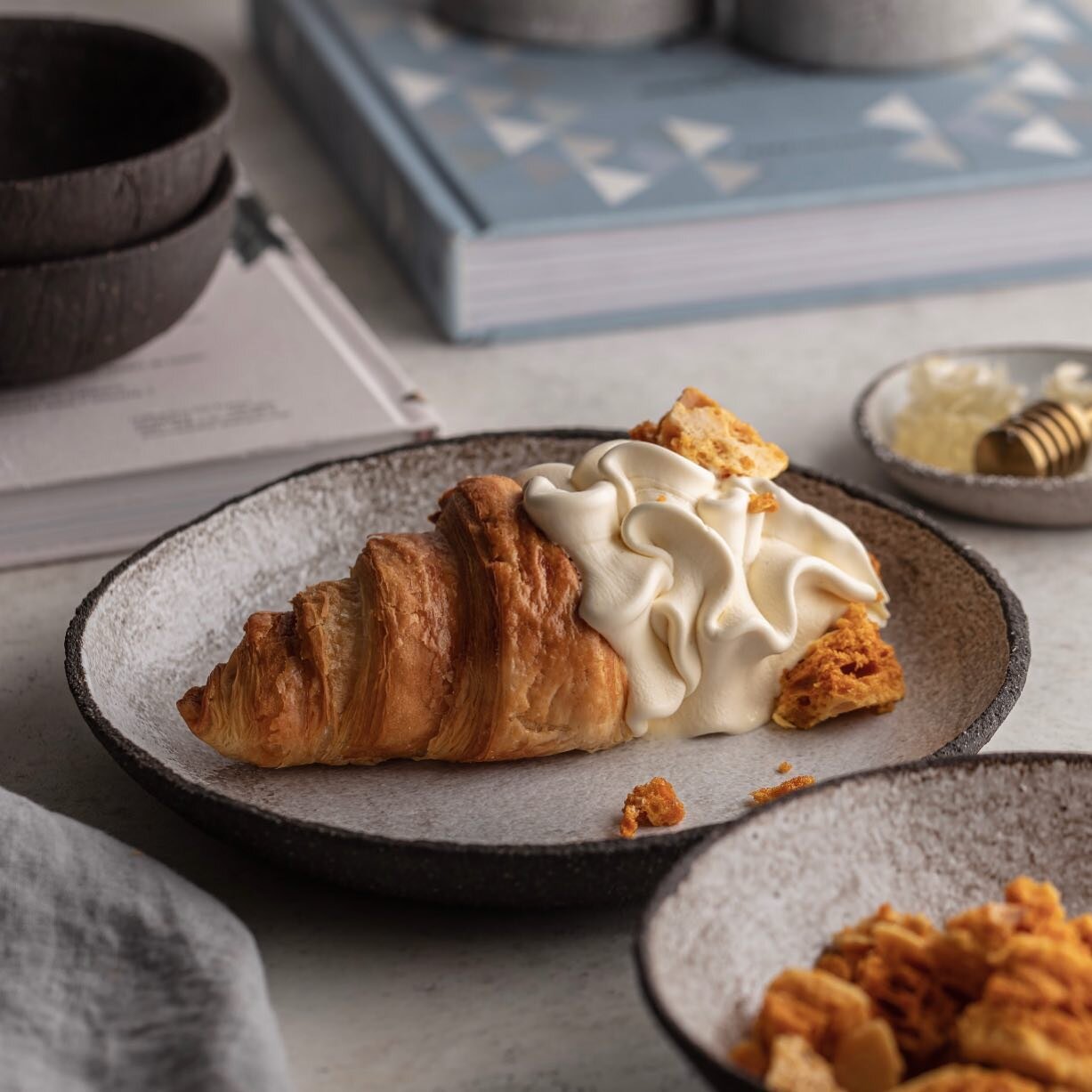 Weekend treat 🥐 🍦 freshly baked croissant with our signature soft serve ice cream