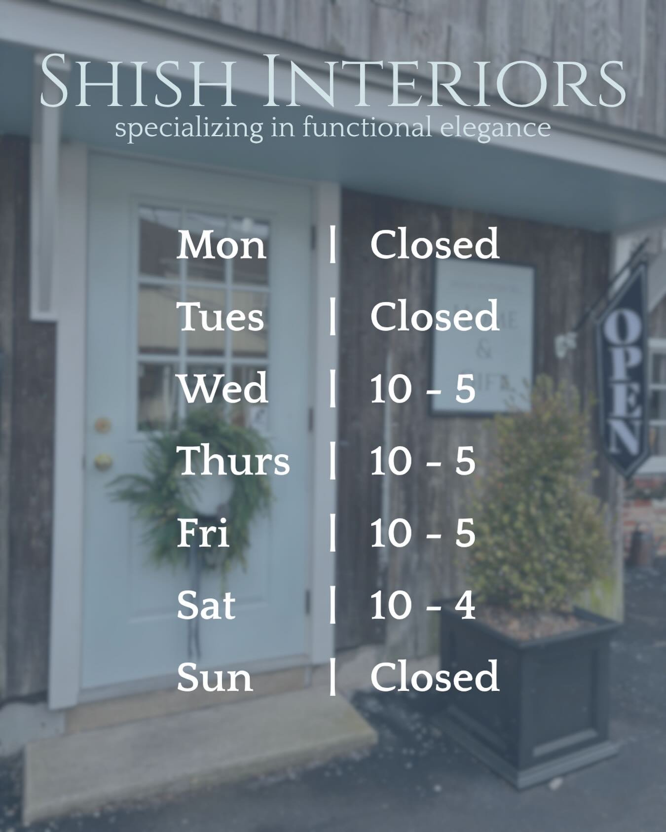 New summer hours:

Monday |  Closed 
Tuesday |  Closed
Wednesday |  10-5
Thursday |  10-5
Friday |  10-5 
Saturday |  10-4
Sunday |  Closed