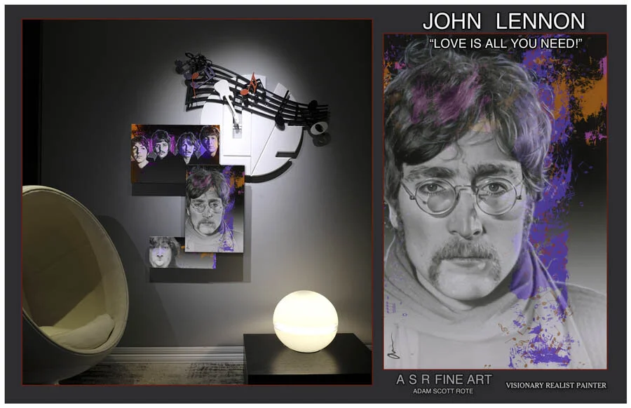  John Lennon Love Installation  
Original Art on canvas executed with Airbrush, Acrylic and Ink 
Unique with embellishments and diamond dust finish 
John Lennon Professional Authenticated  Signature Plaque 
 Unique Starting at:  $9,500  
 Original Jo