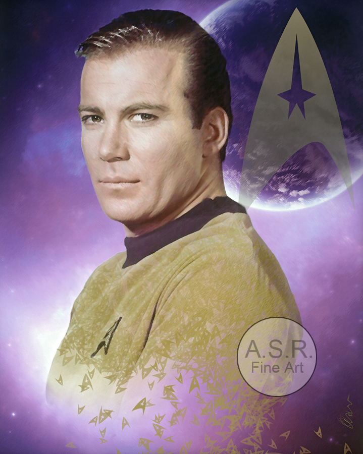  William Shatner Star Trek TOS  
Original Art on canvas executed with Airbrush, Acrylic and Ink 
Unique with embellishments, Diamond Dust finish 
 Hollywood Sign Metal DNA Starting at: $5,995  
 Original Co-signed by William Shatner: $65,000 