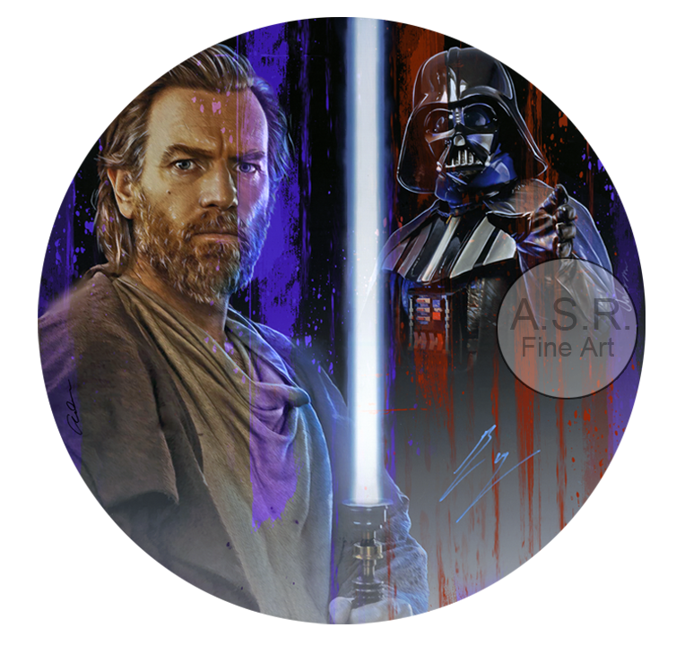  Ewan McGregor Darth Vader Star Wars  
Original Art on canvas executed with Airbrush, Acrylic and Ink 
Unique with embellishments, Diamond Dust finish 
 Hollywood Sign Metal DNA/Unique Starting at: $5,995  
 Original Painting Co-signed by Ewan McGreg