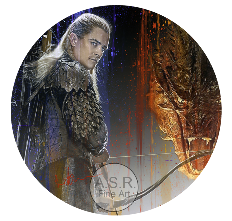  Orlando Bloom Legolas  
Original Art on canvas executed with Airbrush, Acrylic and Ink 
Unique with embellishments, Diamond Dust finish 
 Hollywood Sign Metal DNA/Unique Starting at: $5,995  
 Original Painting Co-signed by Orlando Bloom: $65,000 