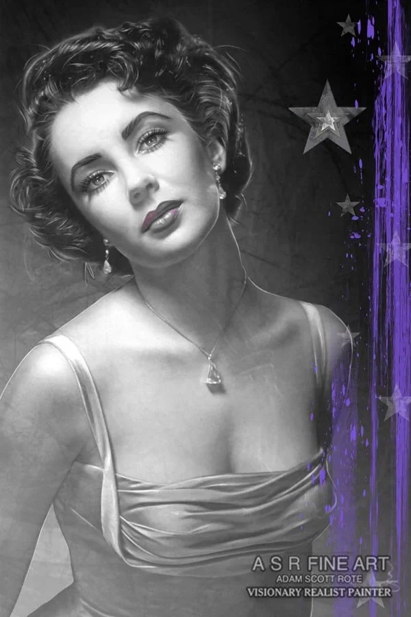  Elizabeth Taylor Hollywood Sign Painting  
Original Art on canvas executed with Airbrush, Acrylic and Ink 
Unique with Swarovski Crystals Diamond Dust finish and Hollywood Sign Metal 
 Unique Starting at: $13,500  
 Original: $49,500 SOLD 
