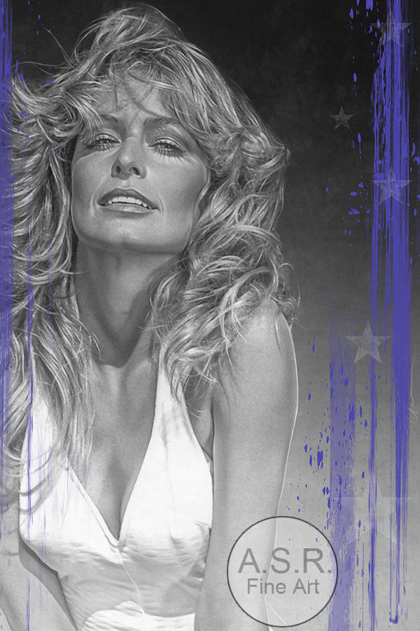  Farrah Fawcett Hollywood Sign Painting  
Original Art on canvas executed with Airbrush, Acrylic and Ink 
Unique with Swarovski Crystals, Diamond Dust finish, and Hollywood Sign Metal 
 Unique Starting at: $13,500  
 Original: $55,500 