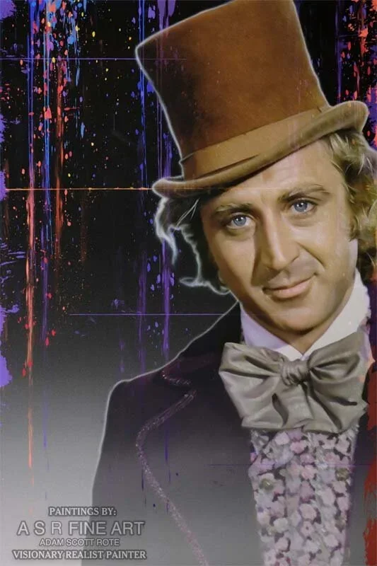  Willy Wonka Gene Wilder Painting  
Original Art on canvas executed with Airbrush, Acrylic and Ink 
Unique with embellishments, Diamond Dust finish, and Hollywood Sign Metal 
 Unique Starting at: $13,500  
 Original Painting: $49,500 