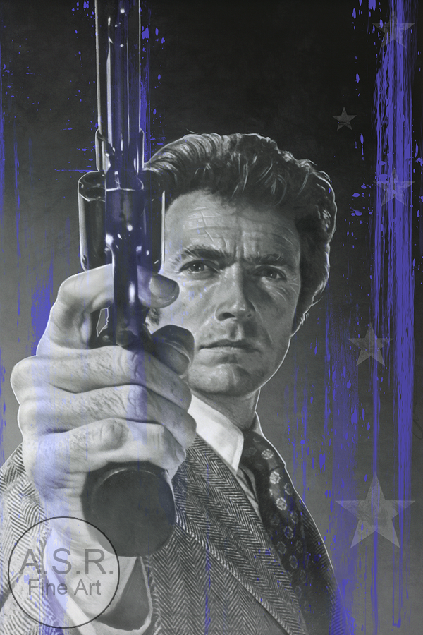  Clint Eastwood Dirty Harry Hollywood Sign Painting  
Original Art on canvas executed with Airbrush, Acrylic and Ink 
Unique with Swarovski Crystals, Diamond Dust finish, and Hollywood Sign Metal 
 Unique Starting at: $13,500  
 Original  Co-Signed B