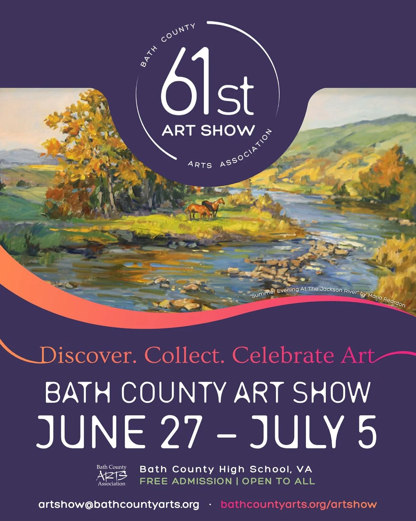 Calling all artists! 🖼️ We&rsquo;re already looking ahead to the 61st Bath County Art Show, coming next summer!

Mark your calendars for Saturday, June 27 through Sunday, July 5, 2026.
The Preview Party is set for Friday, June 26, and we&rsquo;ll ga