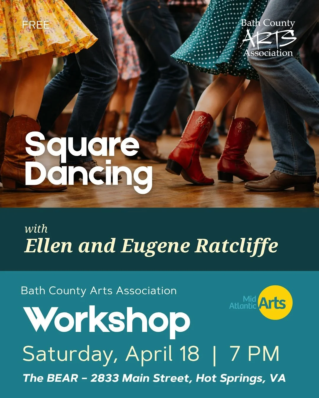 Learn the basics of Square Dancing with Ellen and Eugene Ratcliffe! 🤠 Whether you&rsquo;ve never set foot on a dance floor or just want to brush up on your do-si-dos, this beginner-friendly workshop is a wonderful way to experience Virginia&rsquo;s 