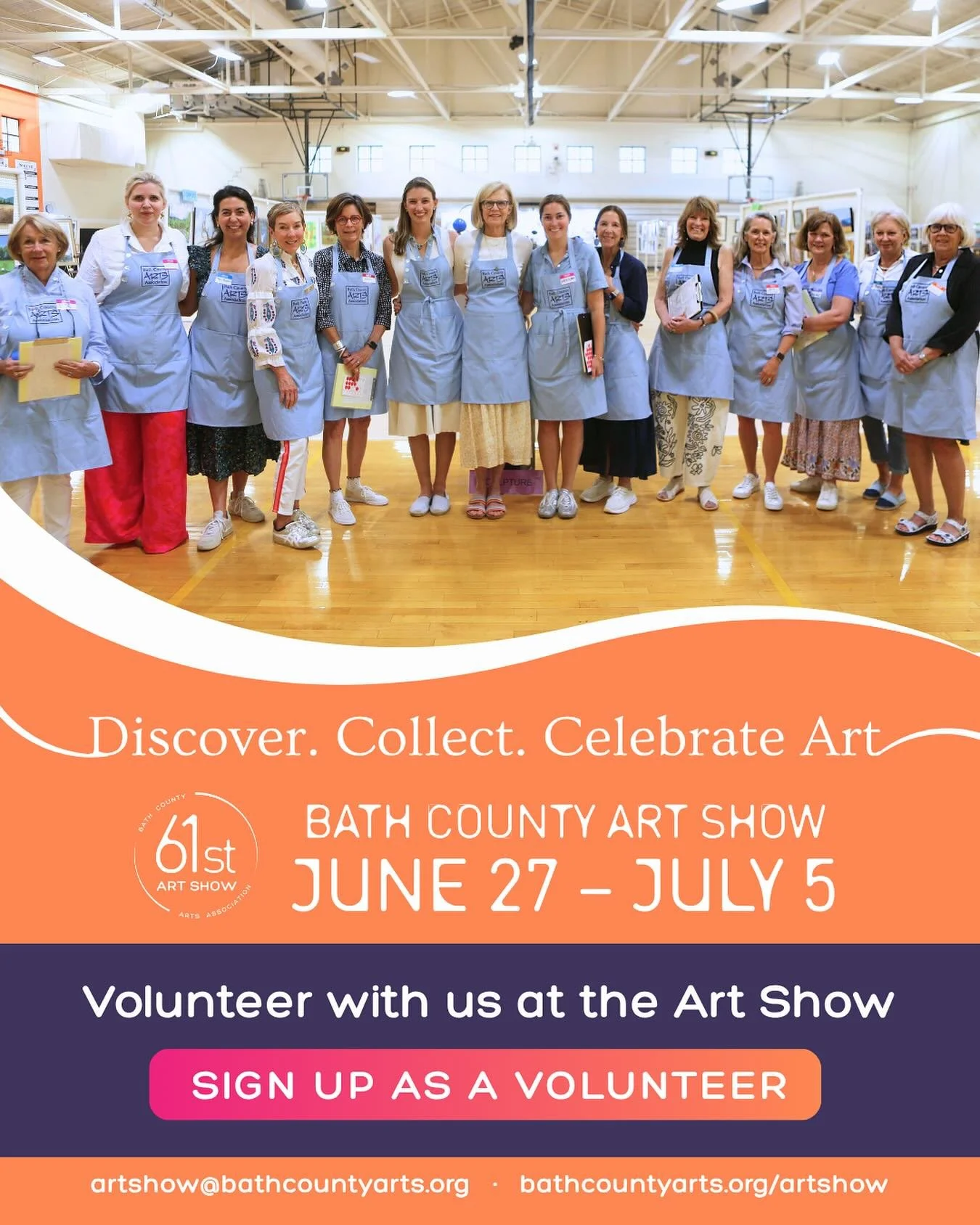 Dear Past and Future Bath County Art Show Volunteers,
We&rsquo;re so excited about the upcoming Bath County Art Show, June 27&ndash;July 5! To make it truly successful, we&rsquo;re counting on our incredible volunteers.

✍️To sign up as a volunteer:
