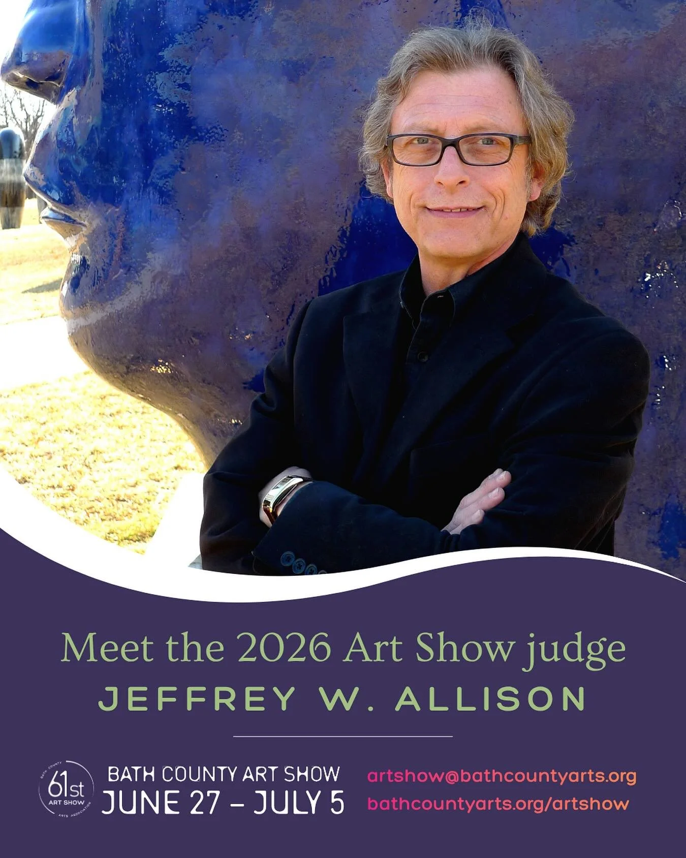 Meet our returning Art Show judge, Jeffrey W. Allison! 🎨

Jeffrey is the Paul Mellon Collection Educator and Director of Statewide Programs and Exhibitions at the Virginia Museum of Fine Arts, a professional photographer, and a curator with over fou