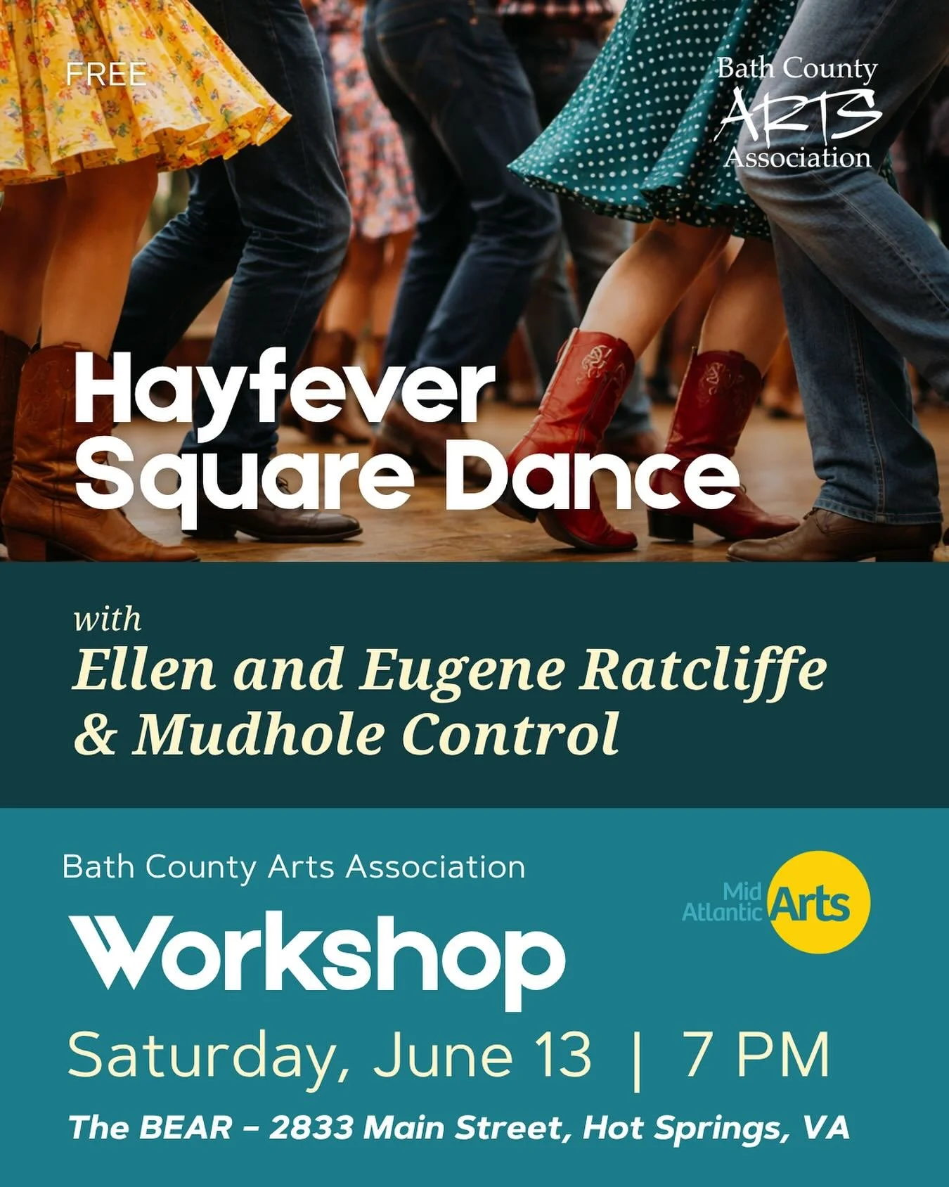 Virginia&rsquo;s official dance comes to The BEAR! Join Ellen and Eugene Ratcliffe for an evening of traditional Shenandoah Valley square dancing, featuring the distinctive &ldquo;Big Circle&rdquo; style that has been part of our region&rsquo;s cultu