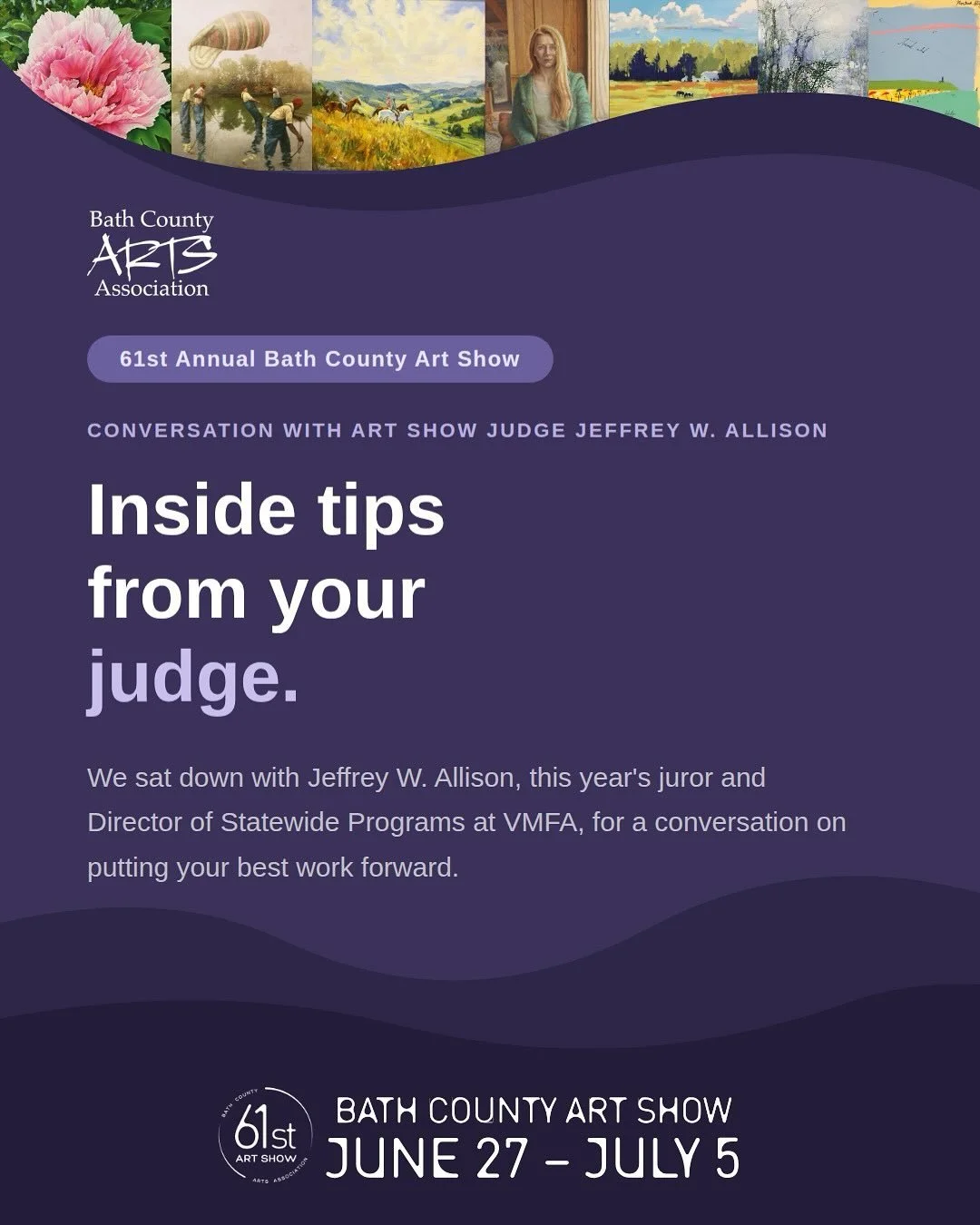 Earlier this spring, we sat down with our 2026 Art Show Judge, Jeffrey W. Allison, for a conversation about what it really takes to put your best work forward 🎨

Here are a few highlights from what Jeffrey shared:

🖼️ Framing matters more than you 