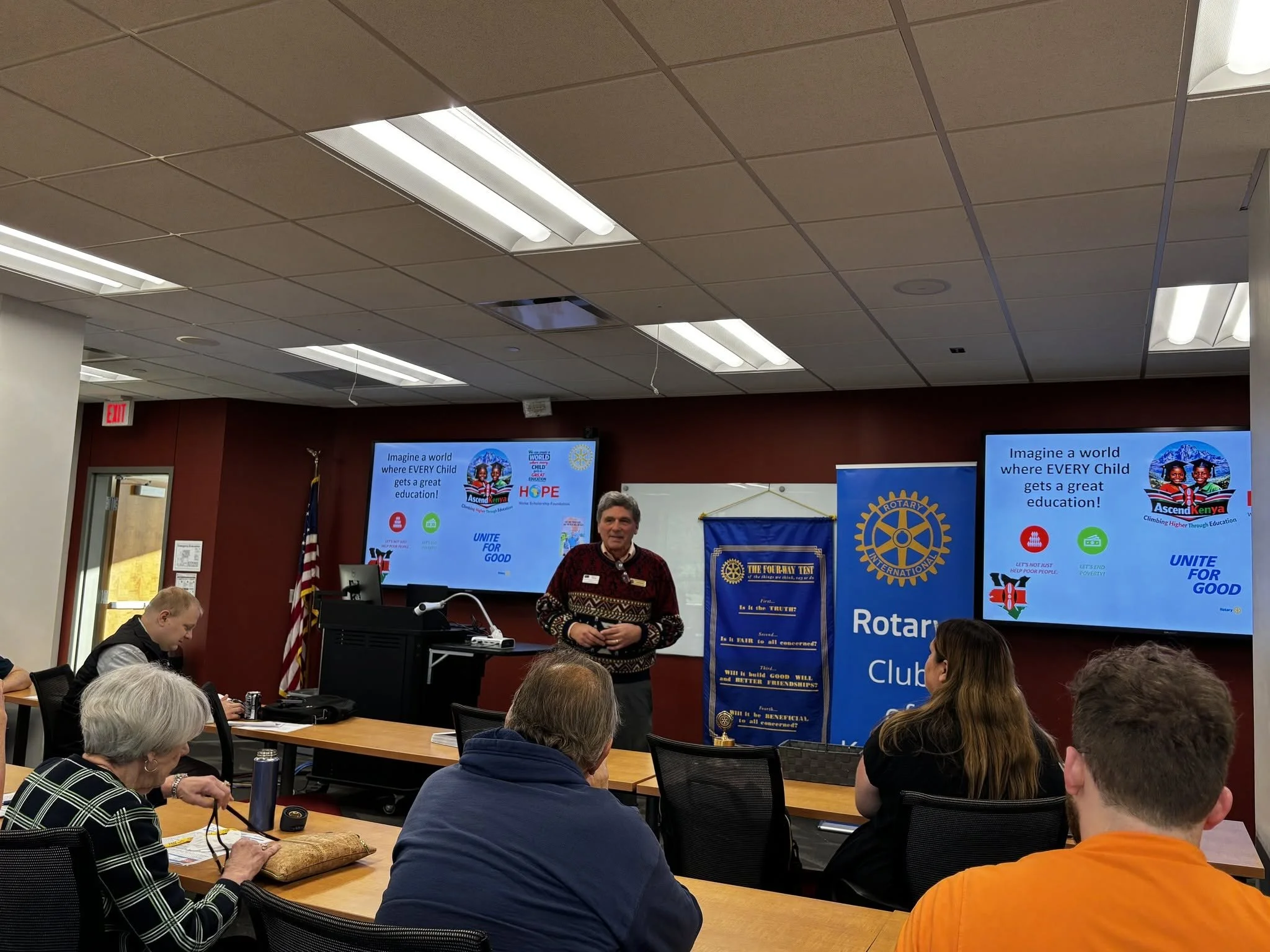 Brett Weiss, founder of the Weiss Scholarship Foundation, now known as AscendKenya presented to the club. Brett is a member of the Rotary Club of Naperville IL and created the foundation approximately 10 years with a singular mission -- to provide ed