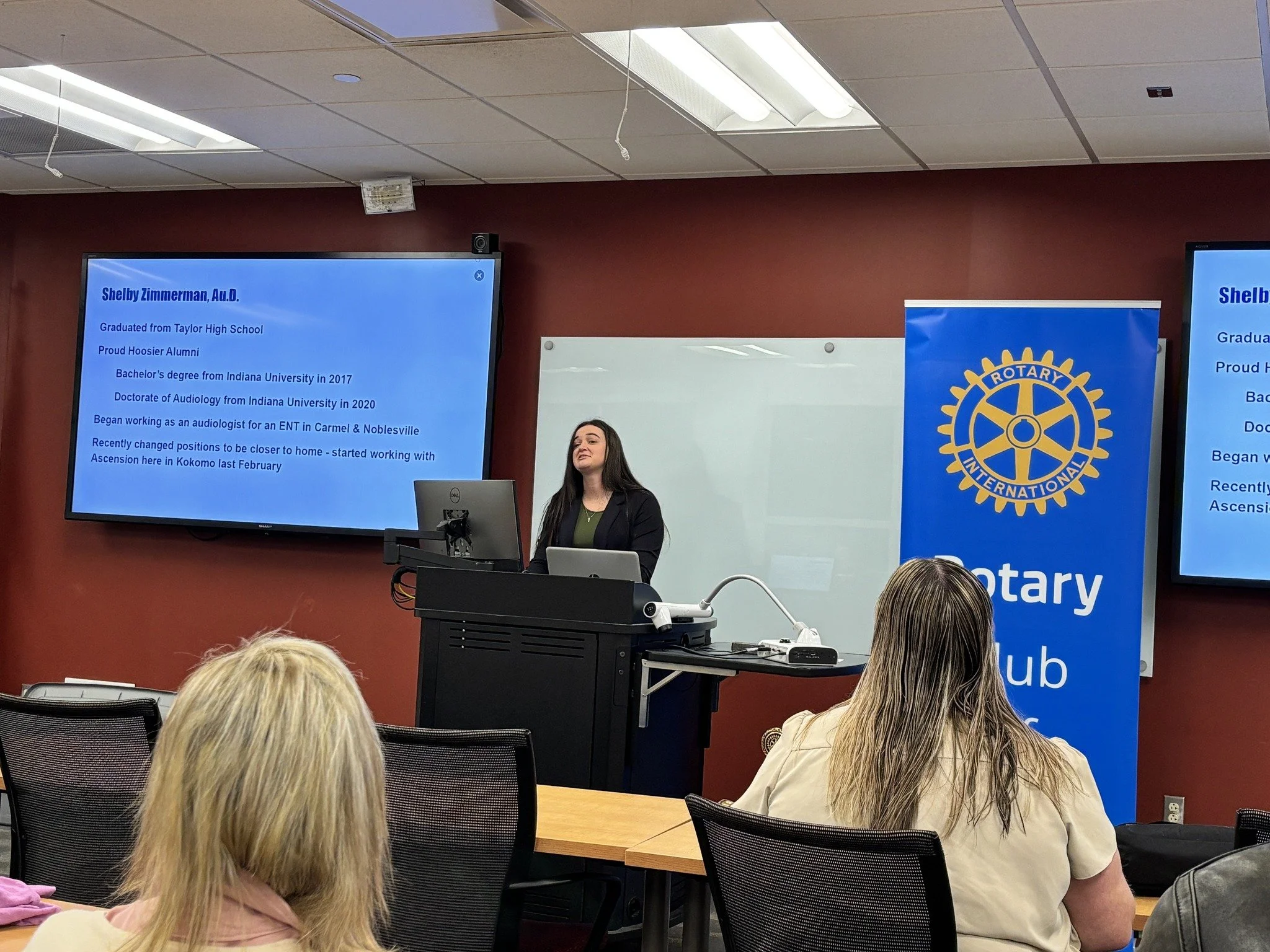 Dr. Shelby Zimmerman spoke to the club about hearing loss. Untreated hearing loss can increase the risk of depression, cognitive and memory decline, and mental and physical fatigue.