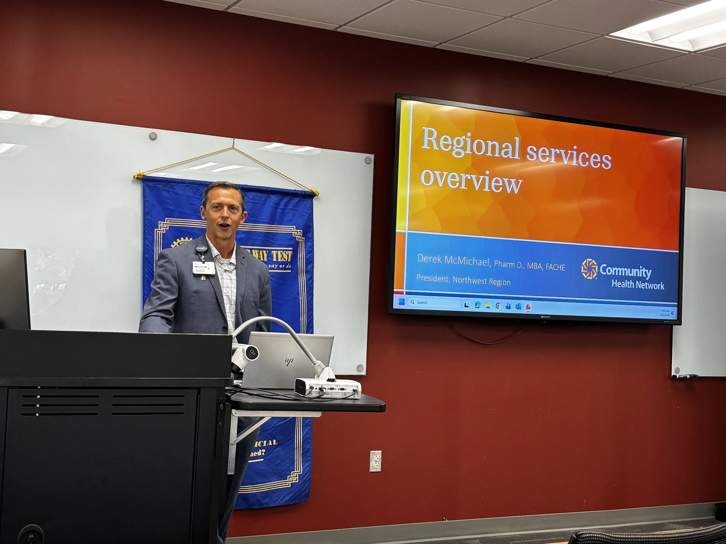 Derek McMichael, President of the Community Health Network Northwest Region, was the featured presenter. Community Howard is a full-service hospital with an intentional focus on provide local services to patients whenever possible. 